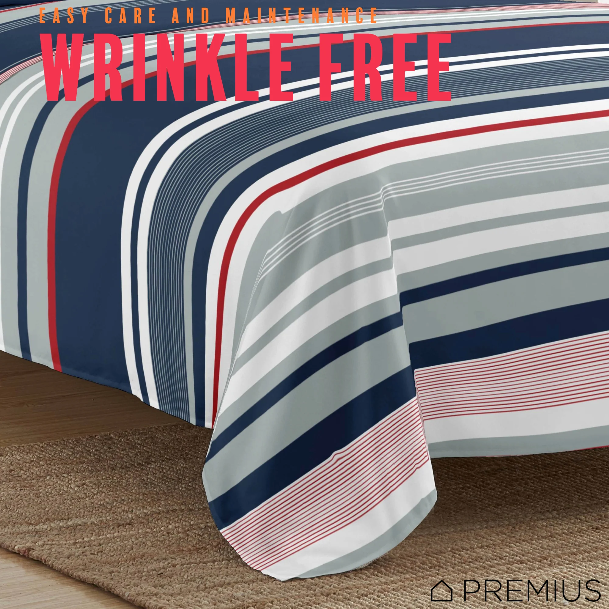 PREMIUS Mateo Soft Wrinkle-Free Microfiber Sheet Set, Blue-Multi-Striped - Image 17