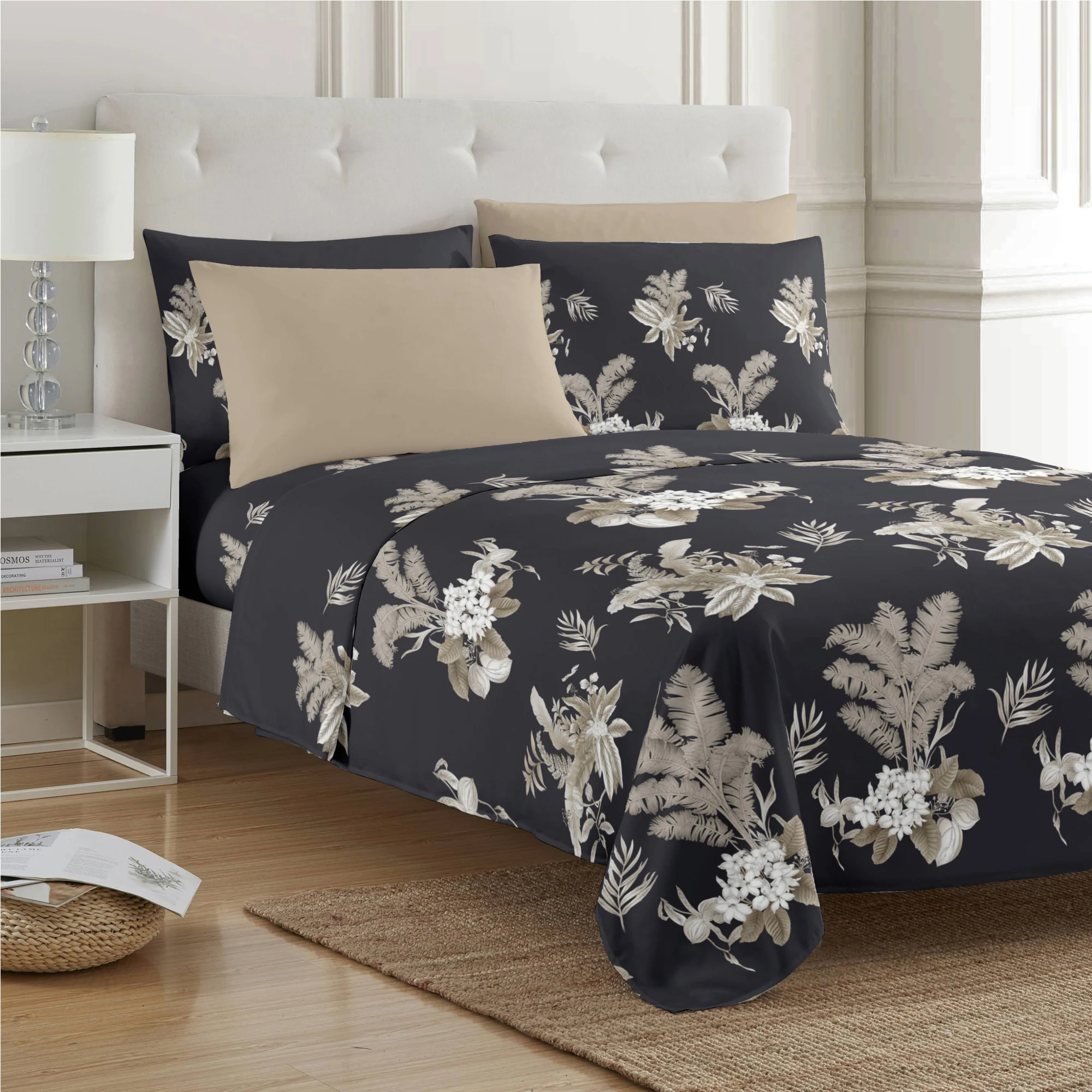 PREMIUS Mia Soft Wrinkle-Free Microfiber Sheet Set, Black-Taupe - Image 3
