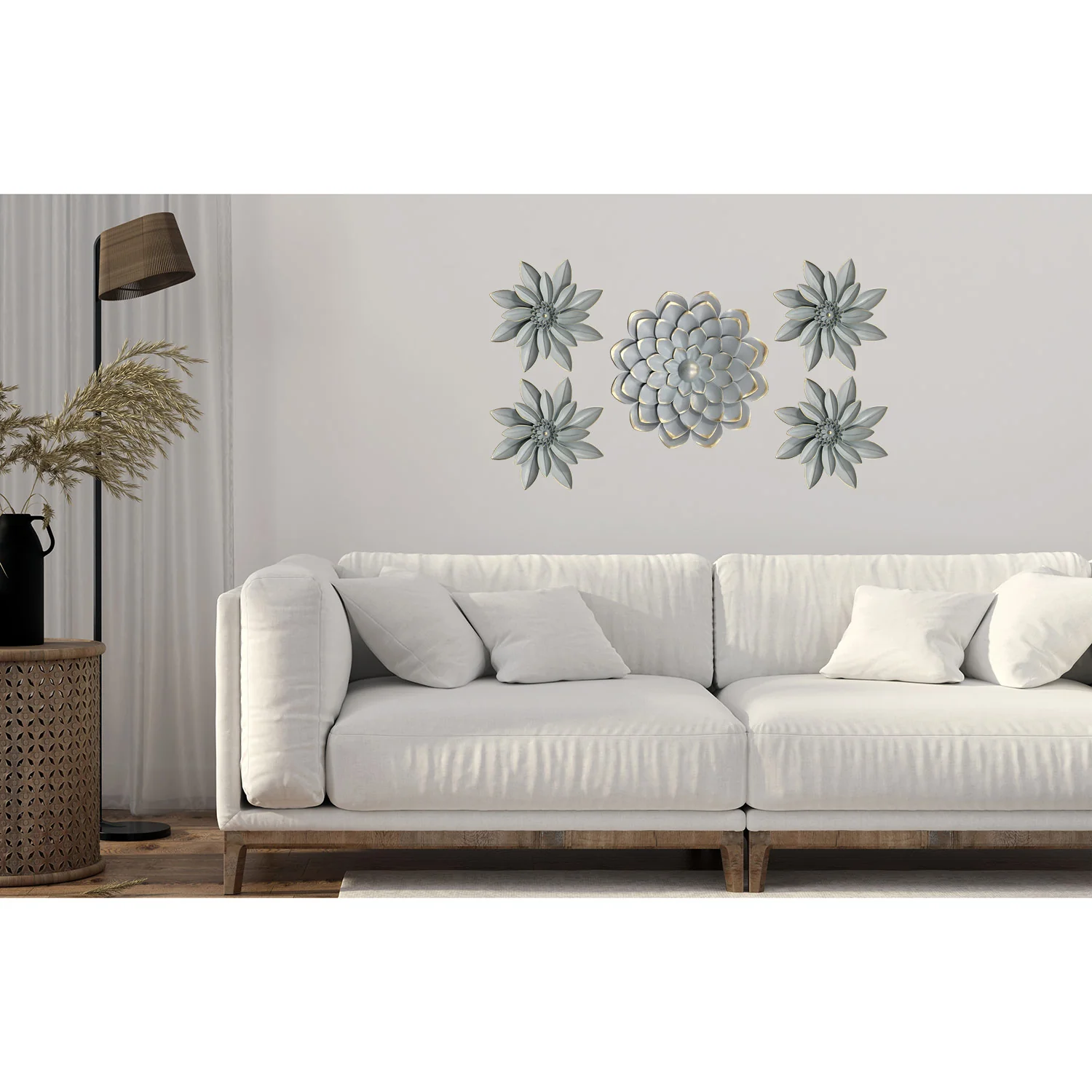 Premius Mixed 5 Piece Metal Floral Wall Decor Set, White, 35x21 Inches - Image 2