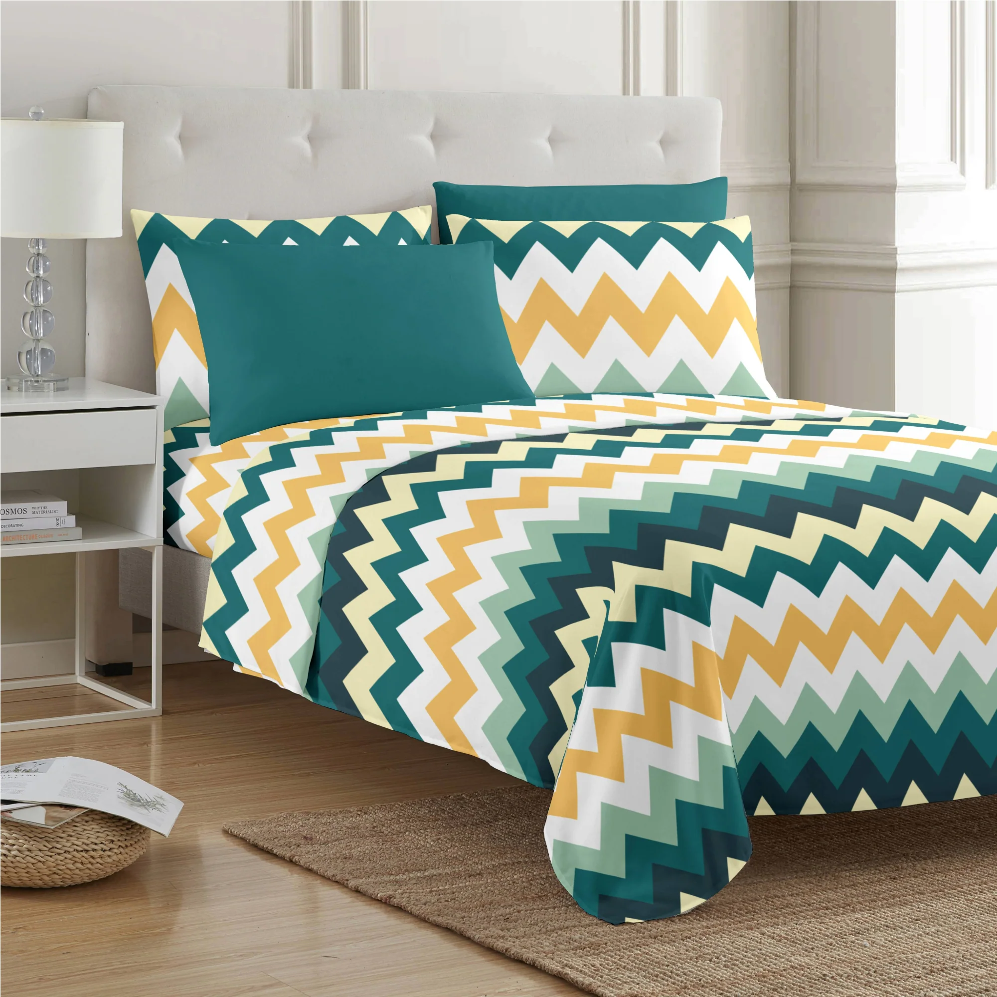 PREMIUS Montego Soft Wrinkle-Free Microfiber Sheet Set, Green-Yellow - Image 15