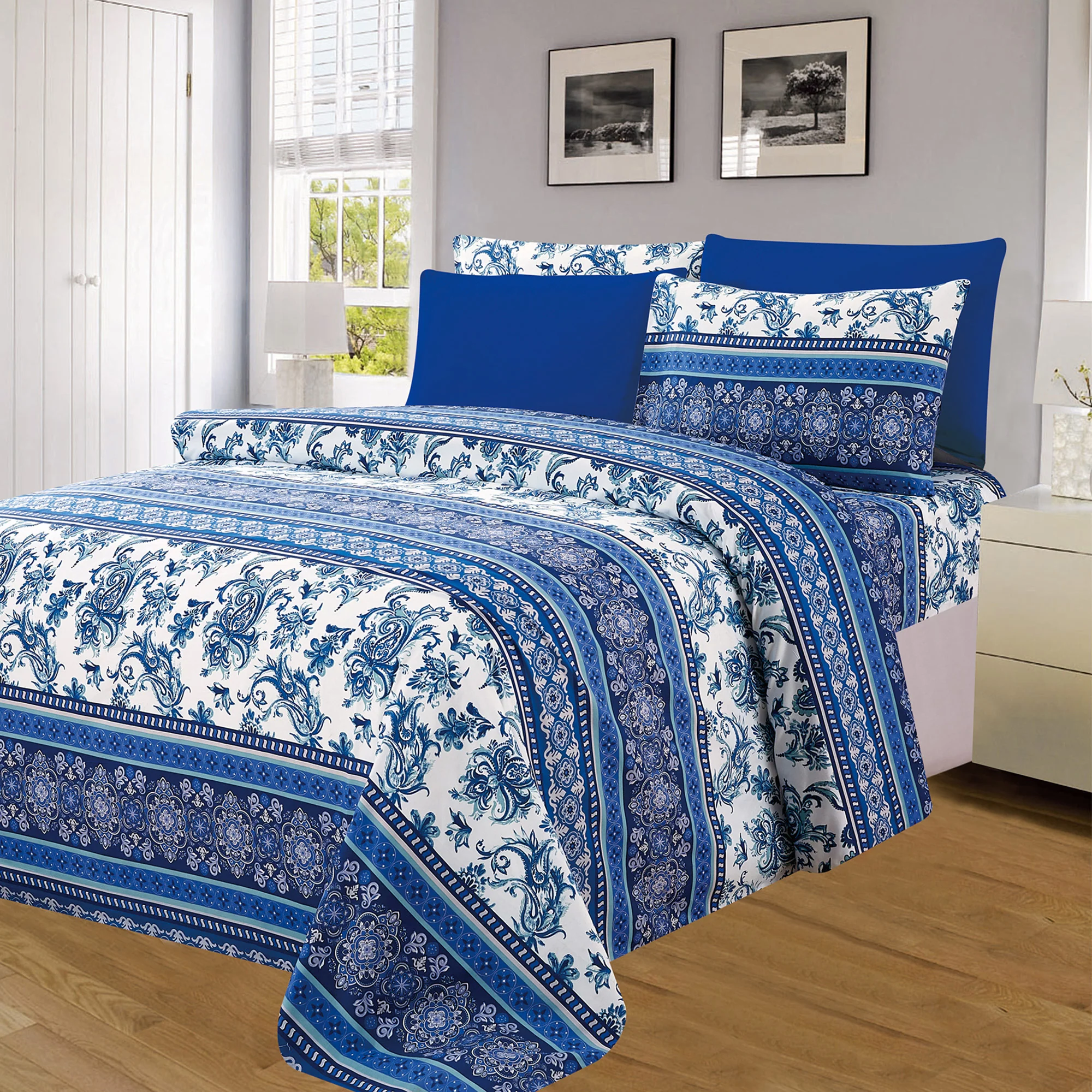 PREMIUS Mykonos Wrinkle-Free Microfiber Sheet Set, Blue - Image 2