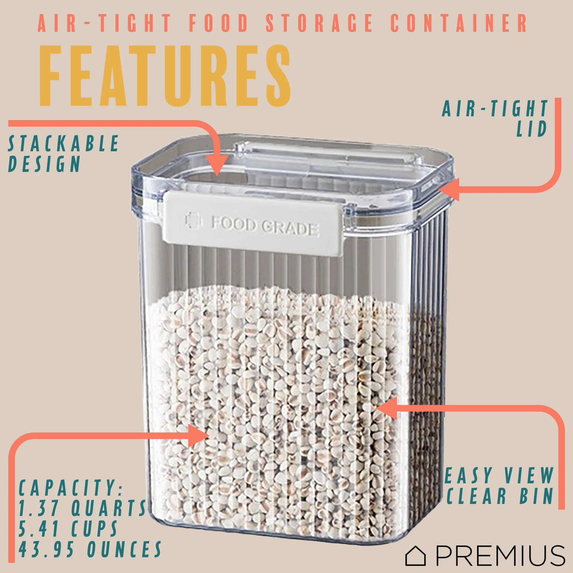 PREMIUS Plastic Food Storage Container, Rectangle, Clear-Natural - Image 11