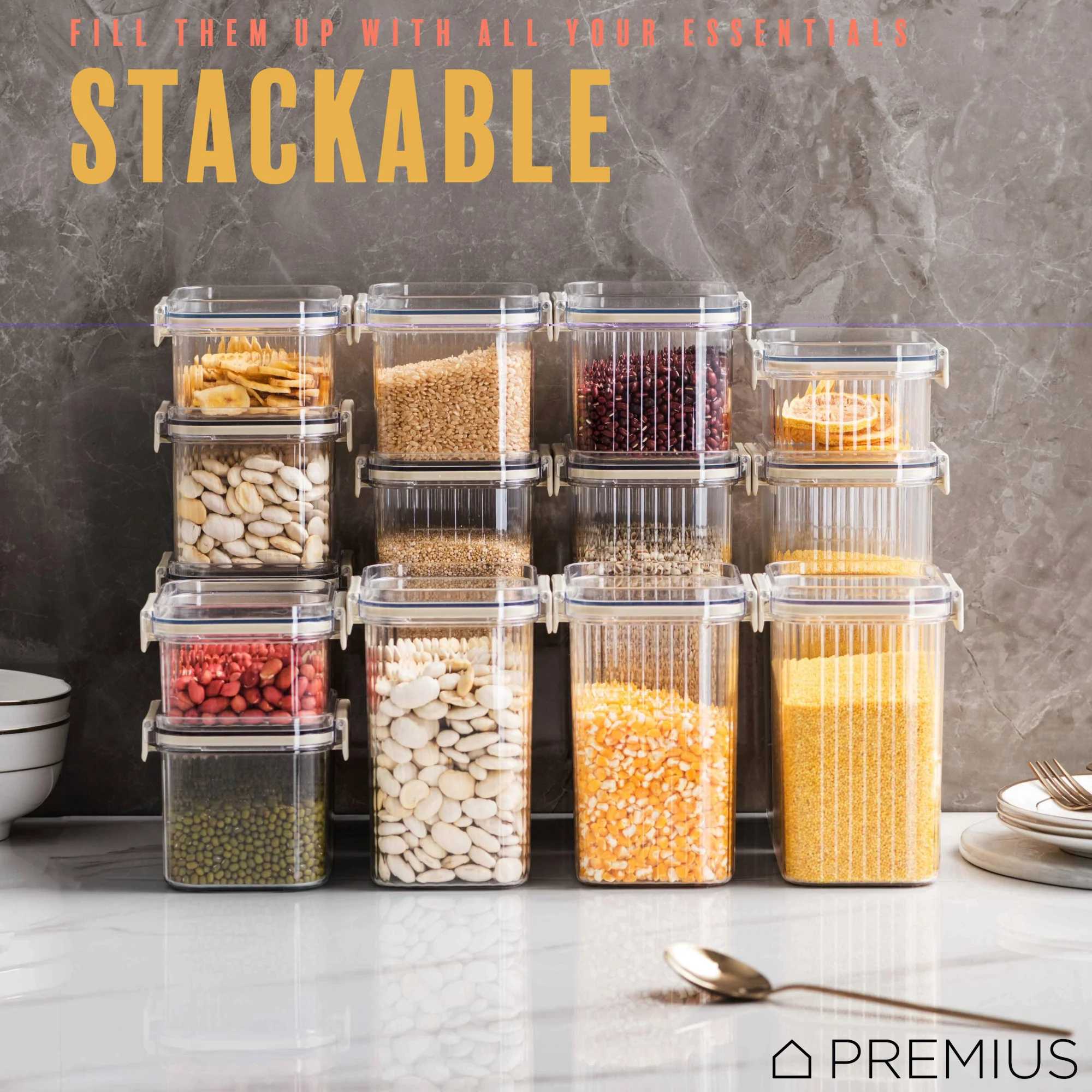 PREMIUS Plastic Food Storage Container, Rectangle, Clear-Natural - Image 4