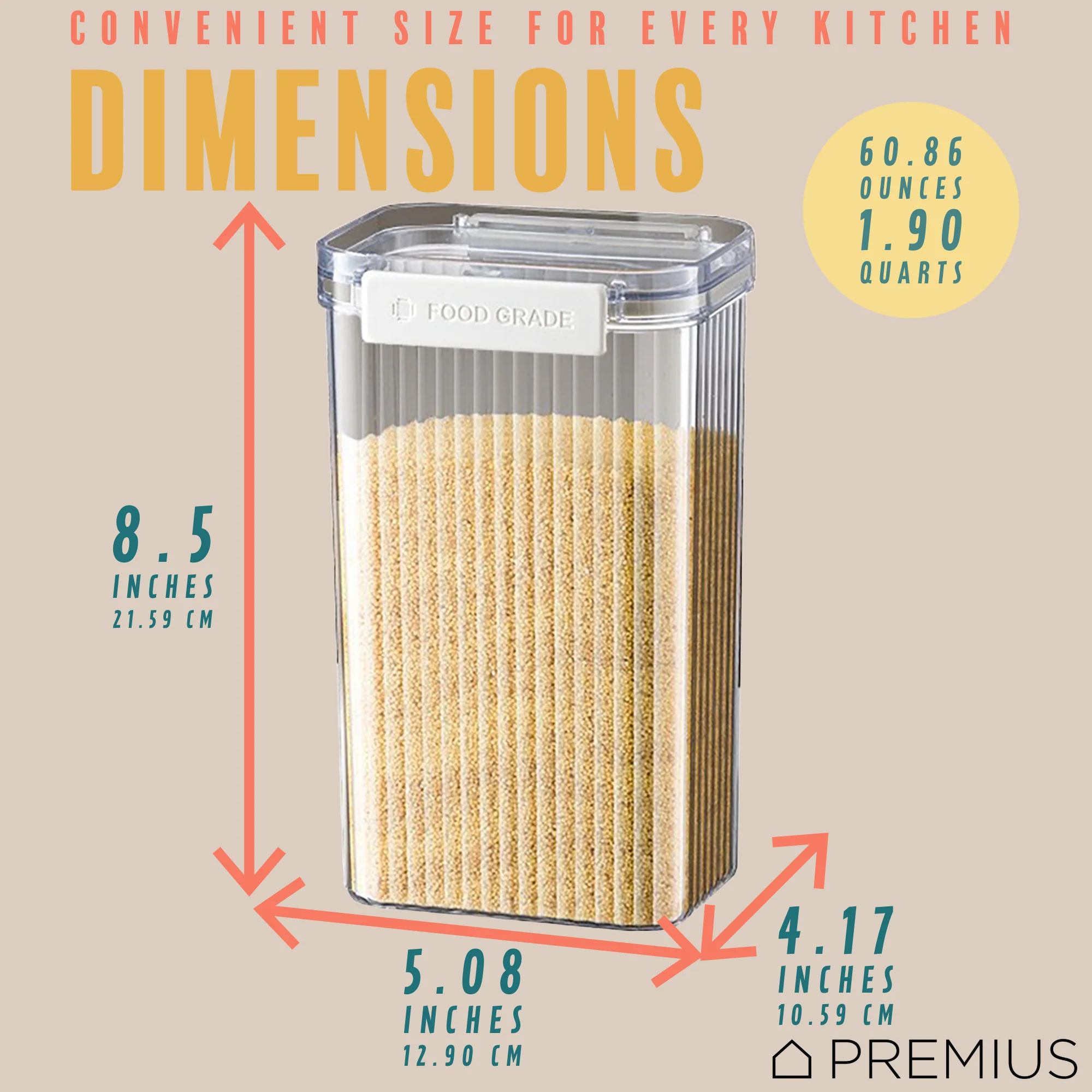 PREMIUS Plastic Food Storage Container, Rectangle, Clear-Natural - Image 7