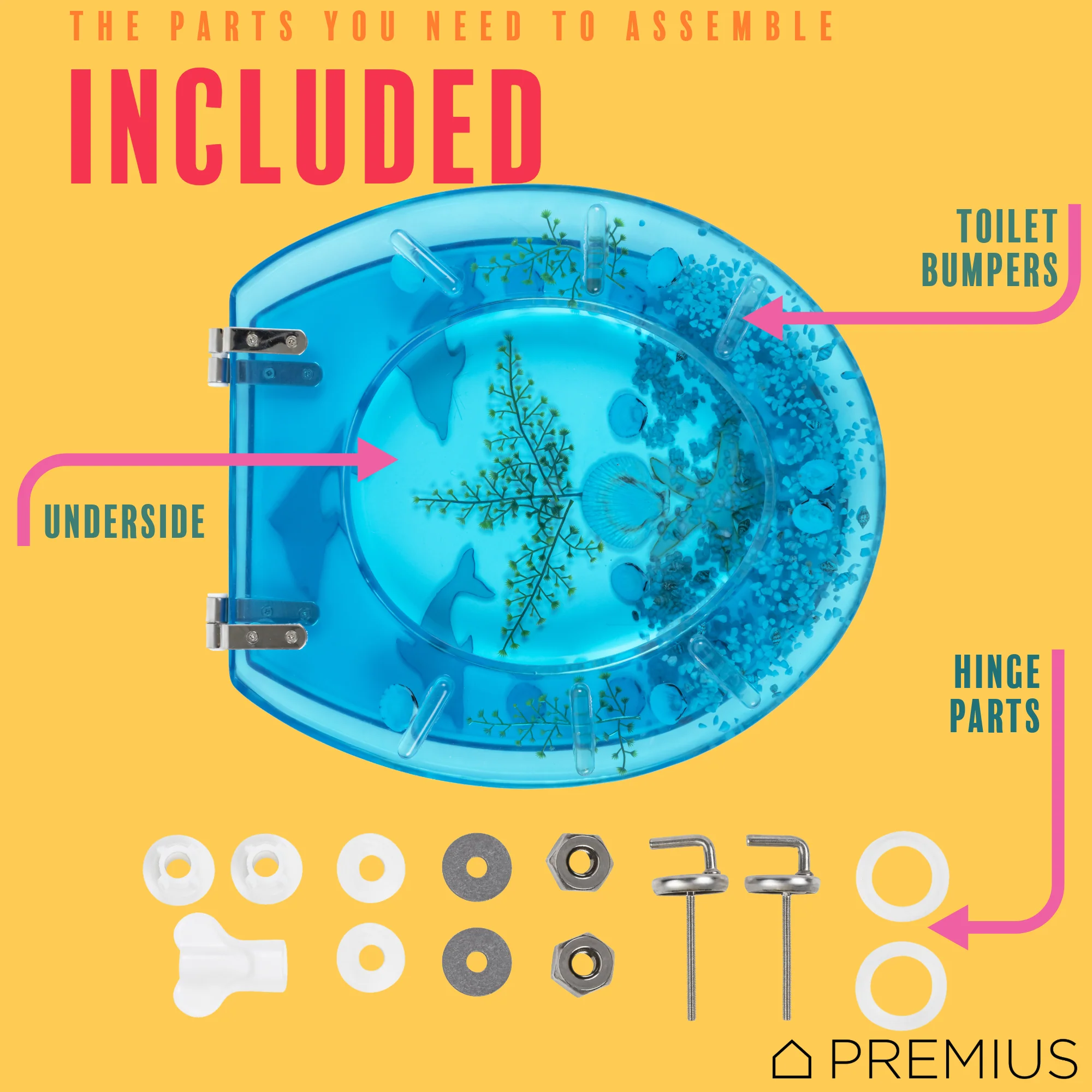 PREMIUS Polyresin Ocean Life Dolphins Toilet Seat, Clear-Blue, Standard Round, 17 Inches - Image 4