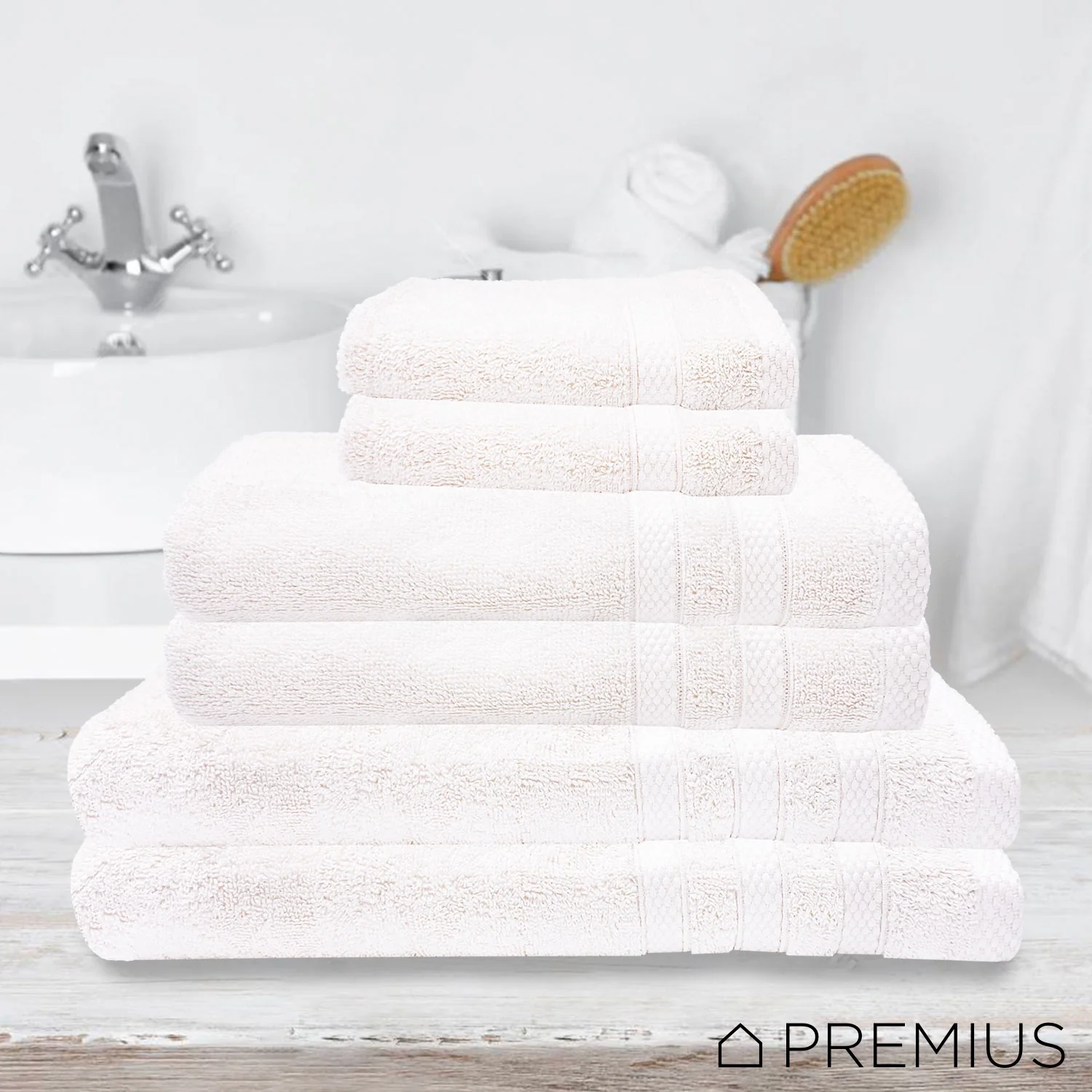 Premius Premium 6-Piece Combed Cotton Bath Towel Set, White - Image 4