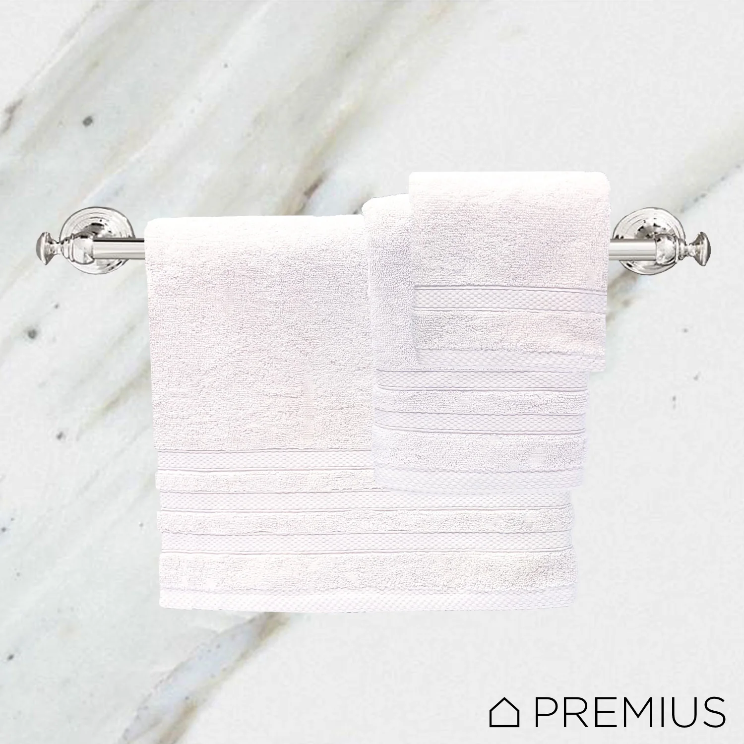 Premius Premium 6-Piece Combed Cotton Bath Towel Set, White - Image 5