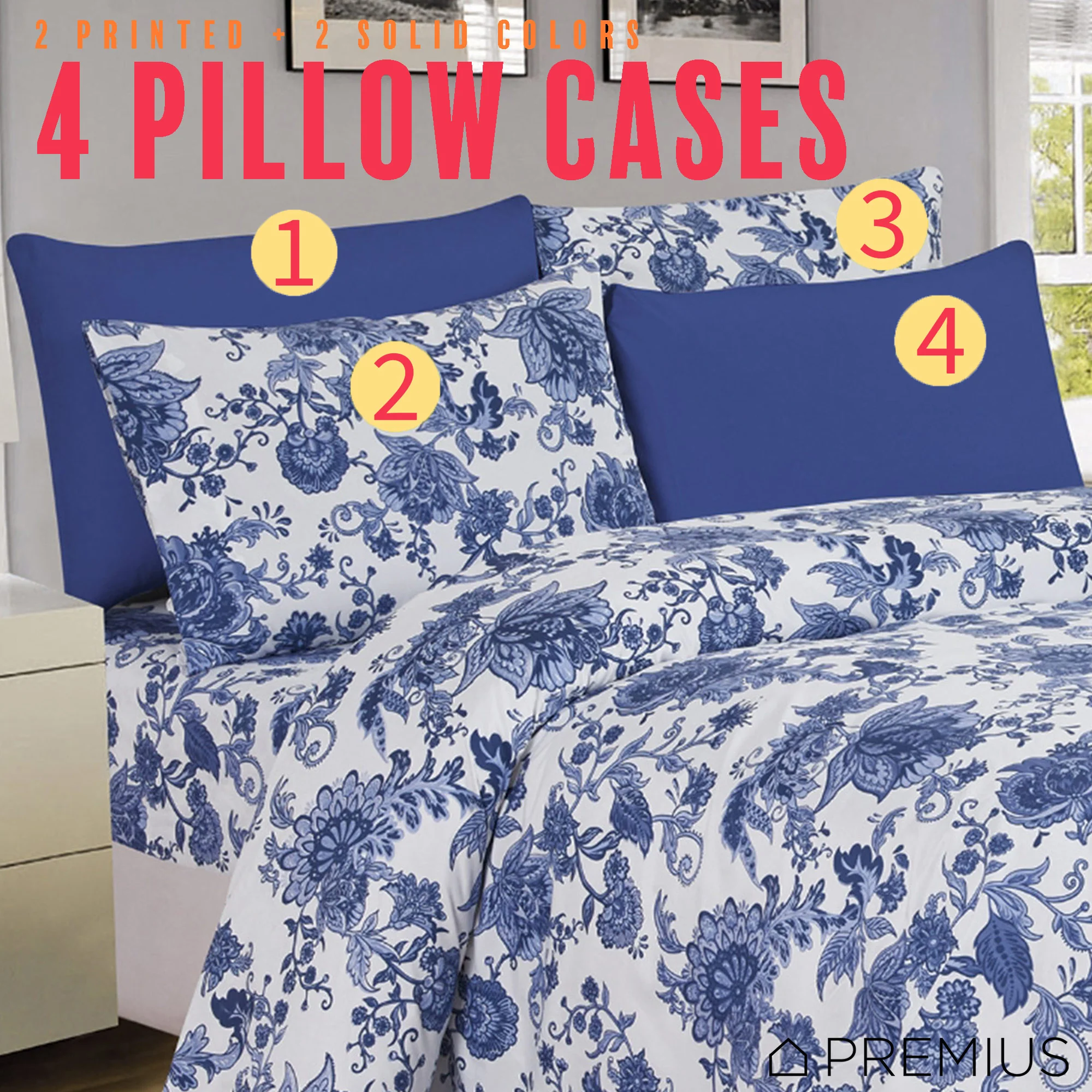 PREMIUS Premium Azure 4 & 6 Piece Microfiber Printed Wrinkle-Free Sheet Set - Image 10