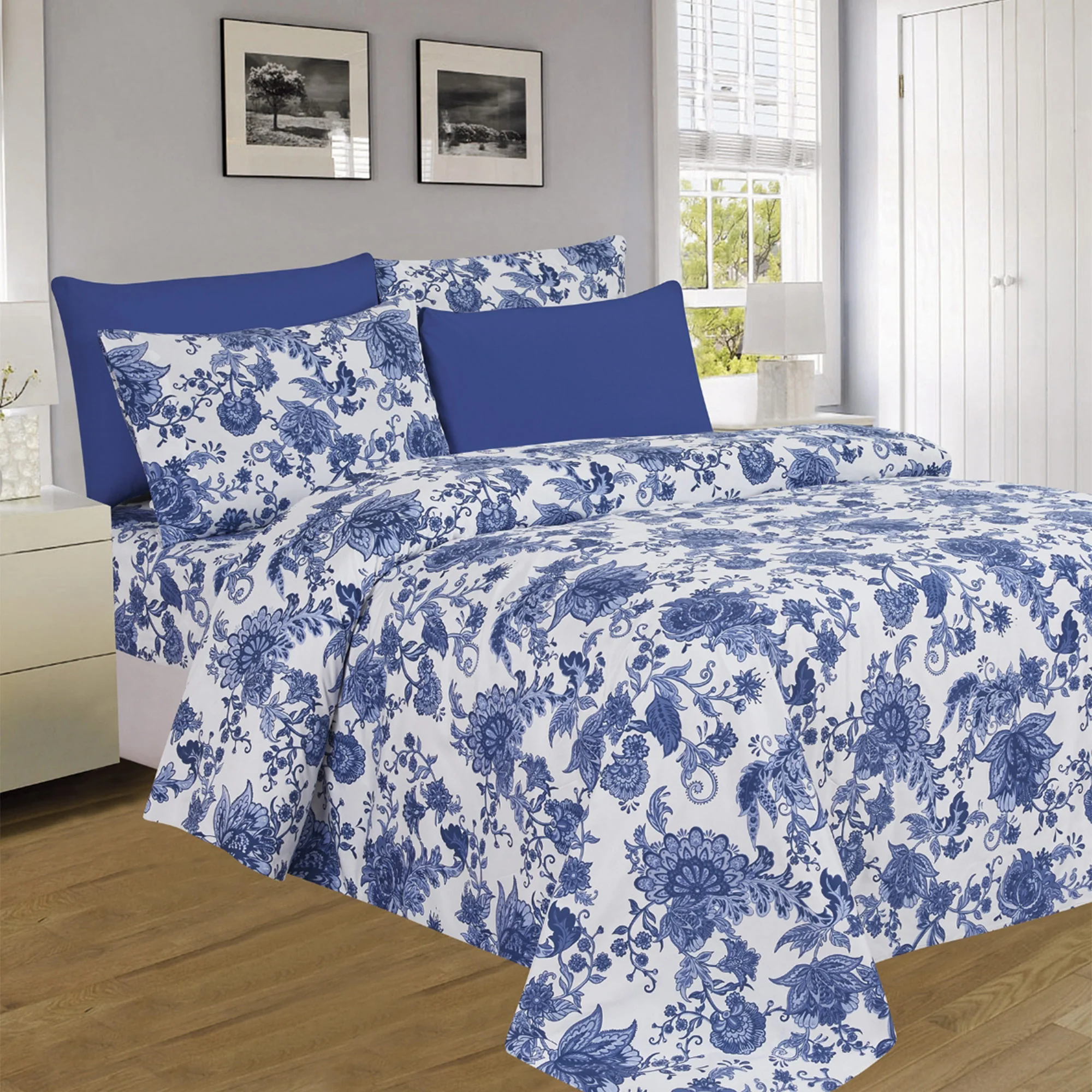 PREMIUS Premium Azure 4 & 6 Piece Microfiber Printed Wrinkle-Free Sheet Set - Image 5