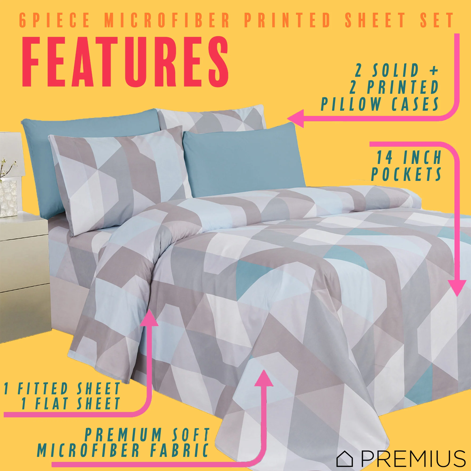 PREMIUS Premium Geoseph 4 & 6 Piece Microfiber Printed Wrinkle-Free Sheet Set - Image 6