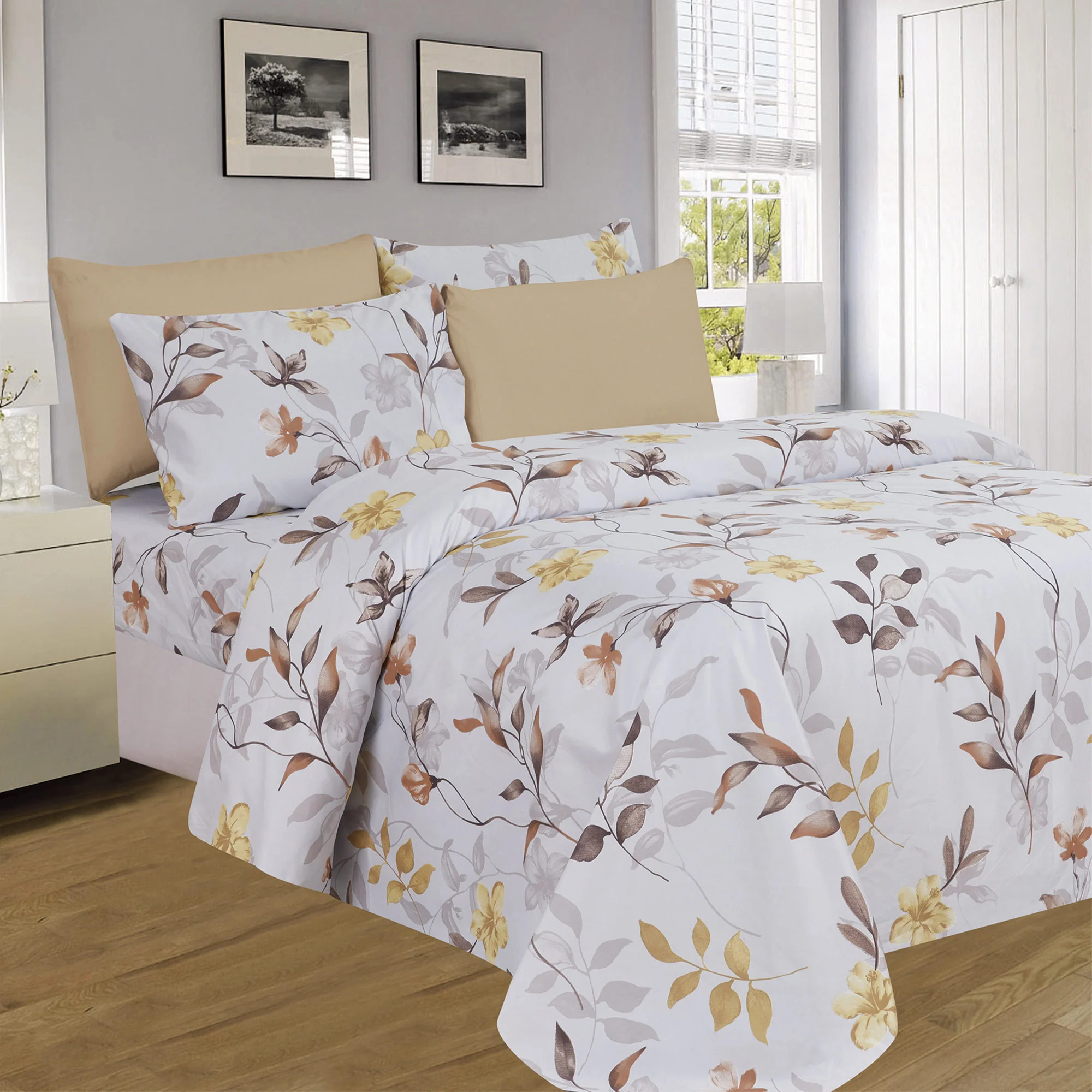 PREMIUS Premium Meadow 4 & 6 Piece Microfiber Printed Wrinkle-Free Sheet Set