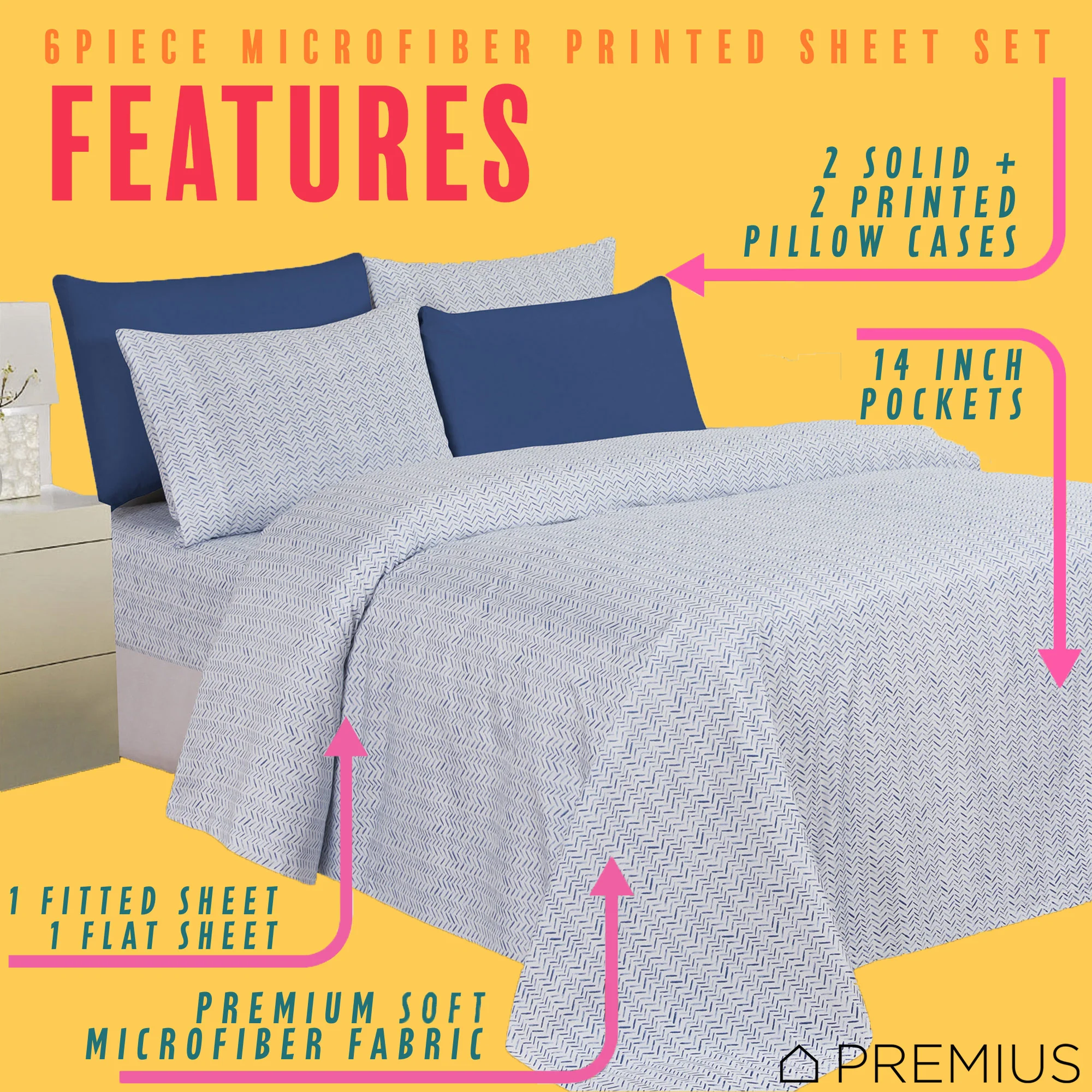 PREMIUS Premium Modern Dash 4 & 6 Piece Microfiber Printed Wrinkle-Free Sheet Set - Image 6