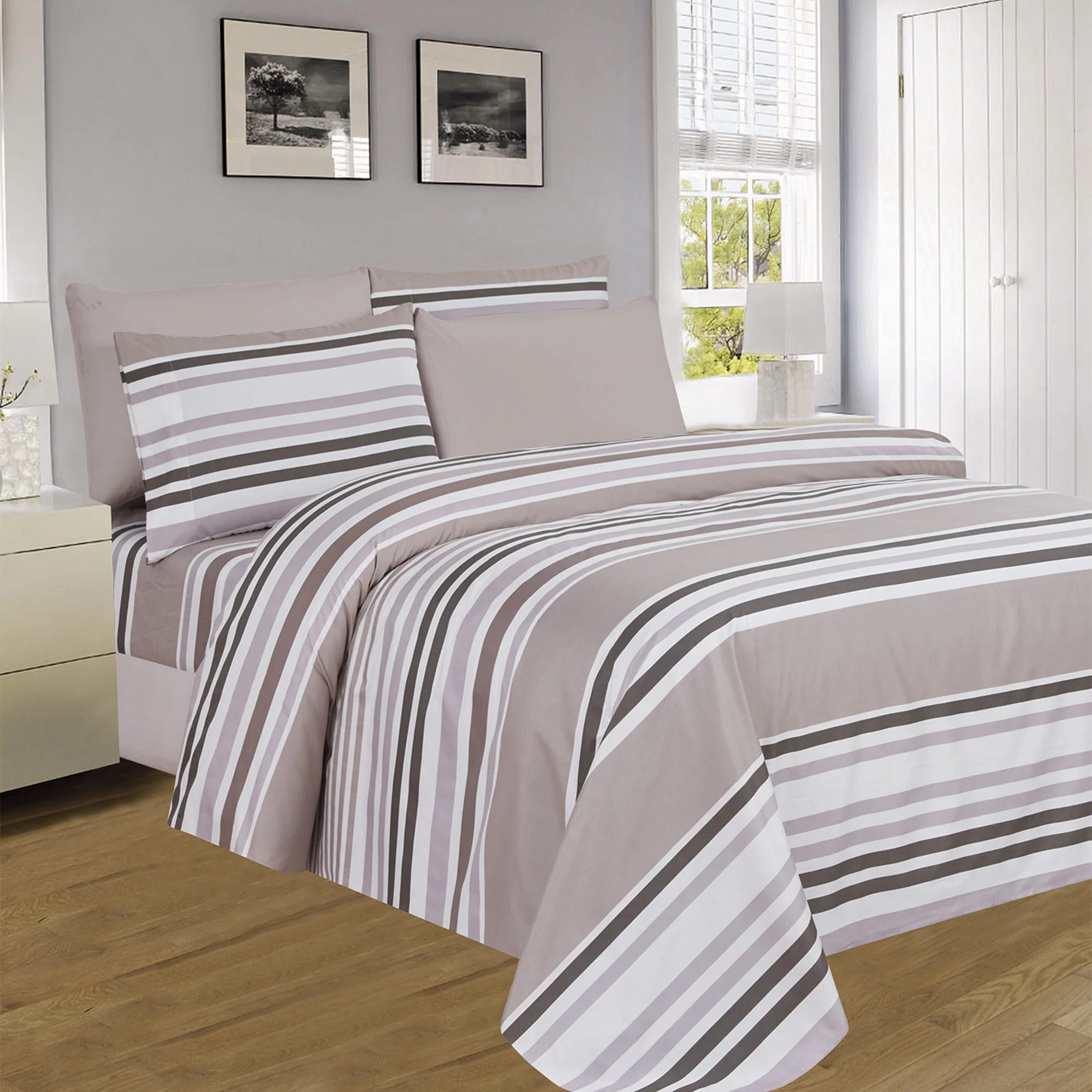PREMIUS Premium Sand Stripes 4 & 6 Piece Microfiber Printed Wrinkle-Free Sheet Set