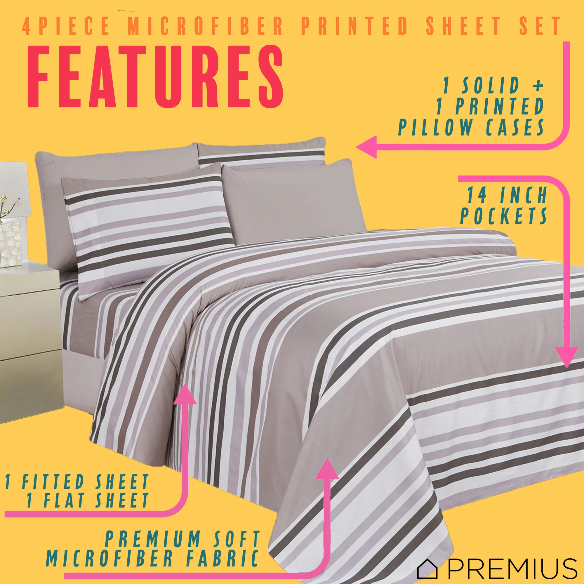 PREMIUS Premium Sand Stripes 4 & 6 Piece Microfiber Printed Wrinkle-Free Sheet Set - Image 11