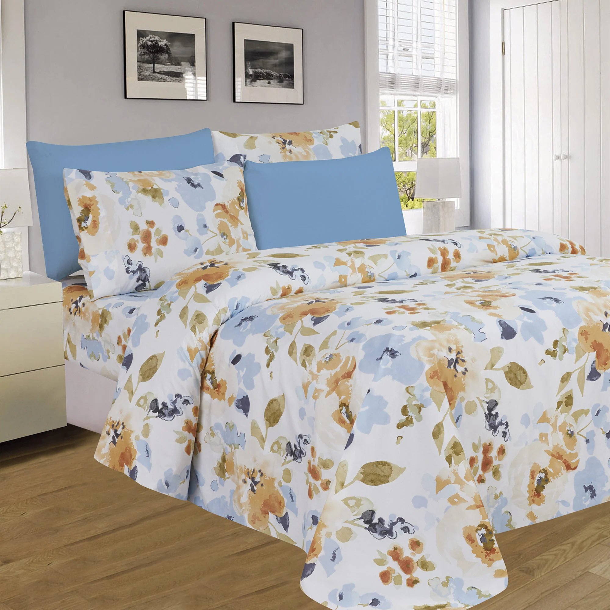 PREMIUS Premium Sunlit Meadow 4 & 6 Piece Microfiber Printed Wrinkle-Free Sheet Set - Image 2