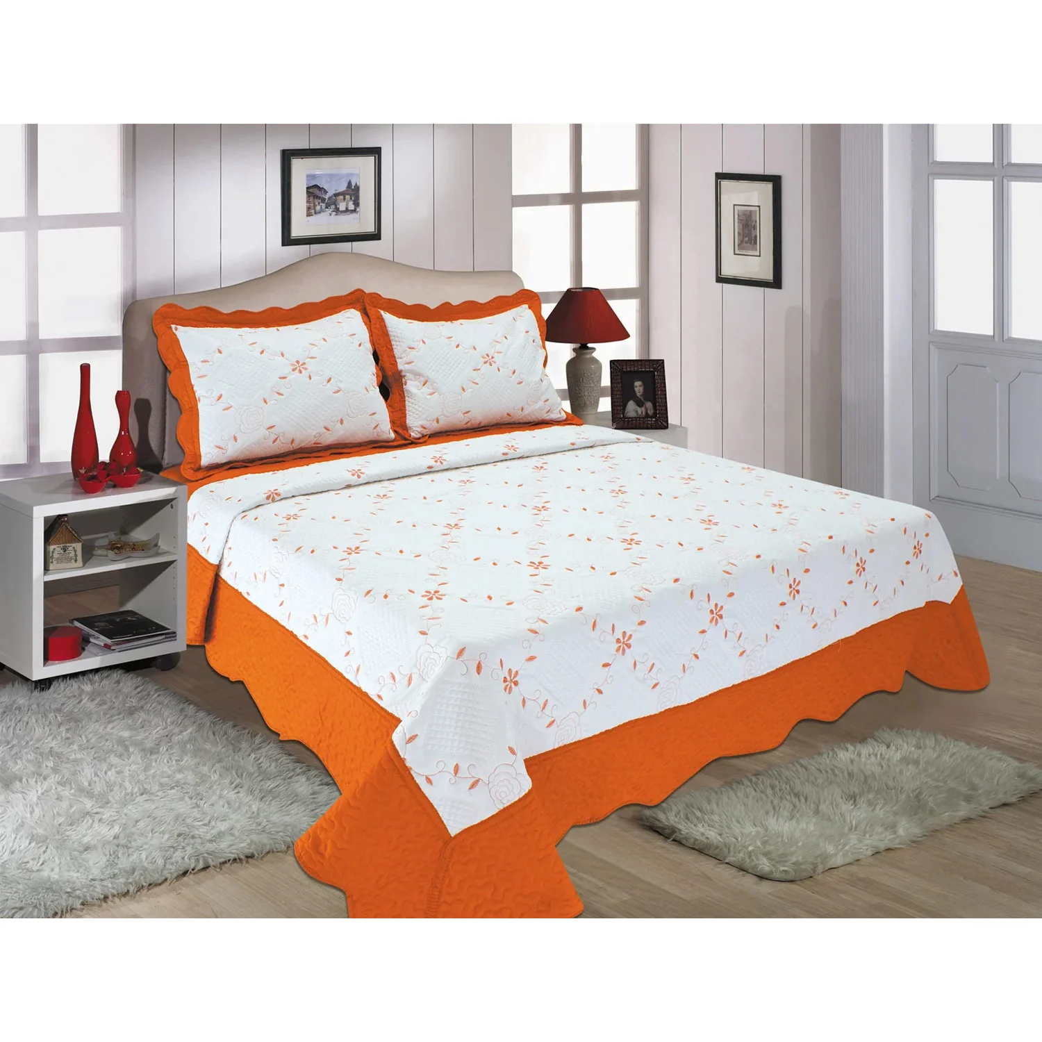 PREMIUS Reversible Quilt Set, Bordered Embroidered Floral - Image 13