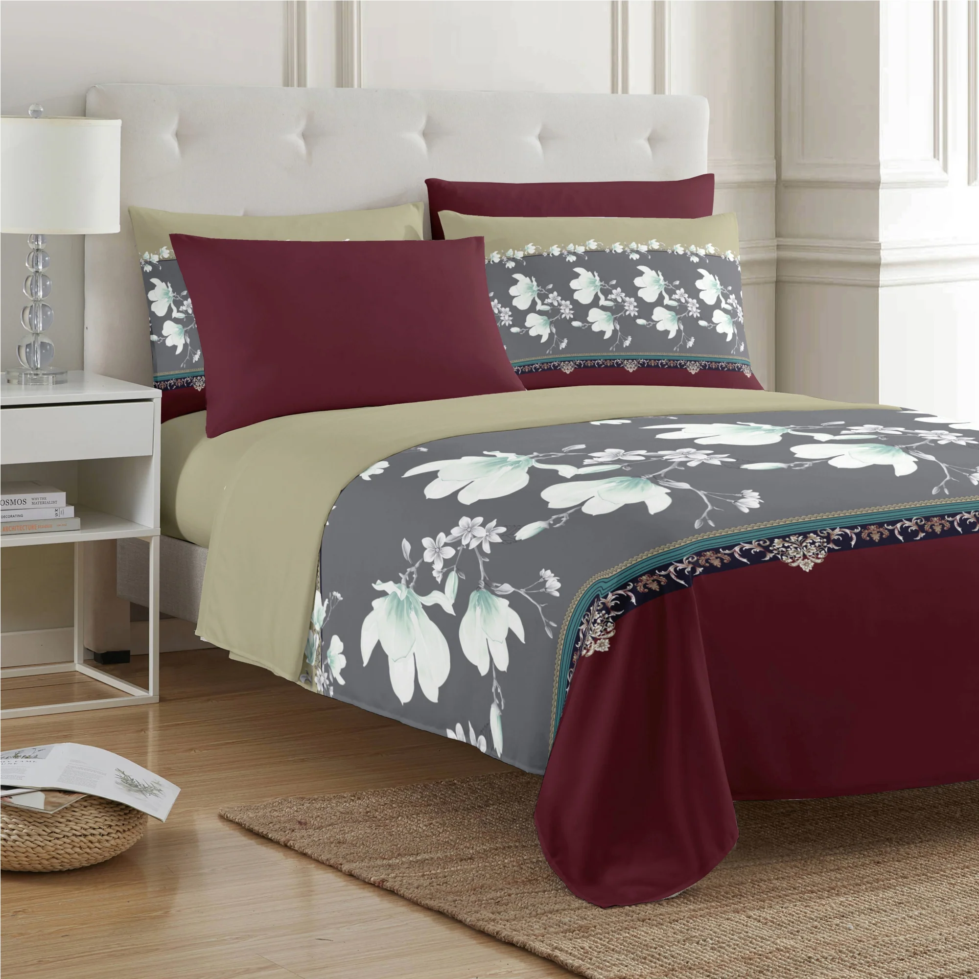 PREMIUS Scarlett Soft Wrinkle-Free Microfiber Sheet Set, Brick-Gray-Beige - Image 15