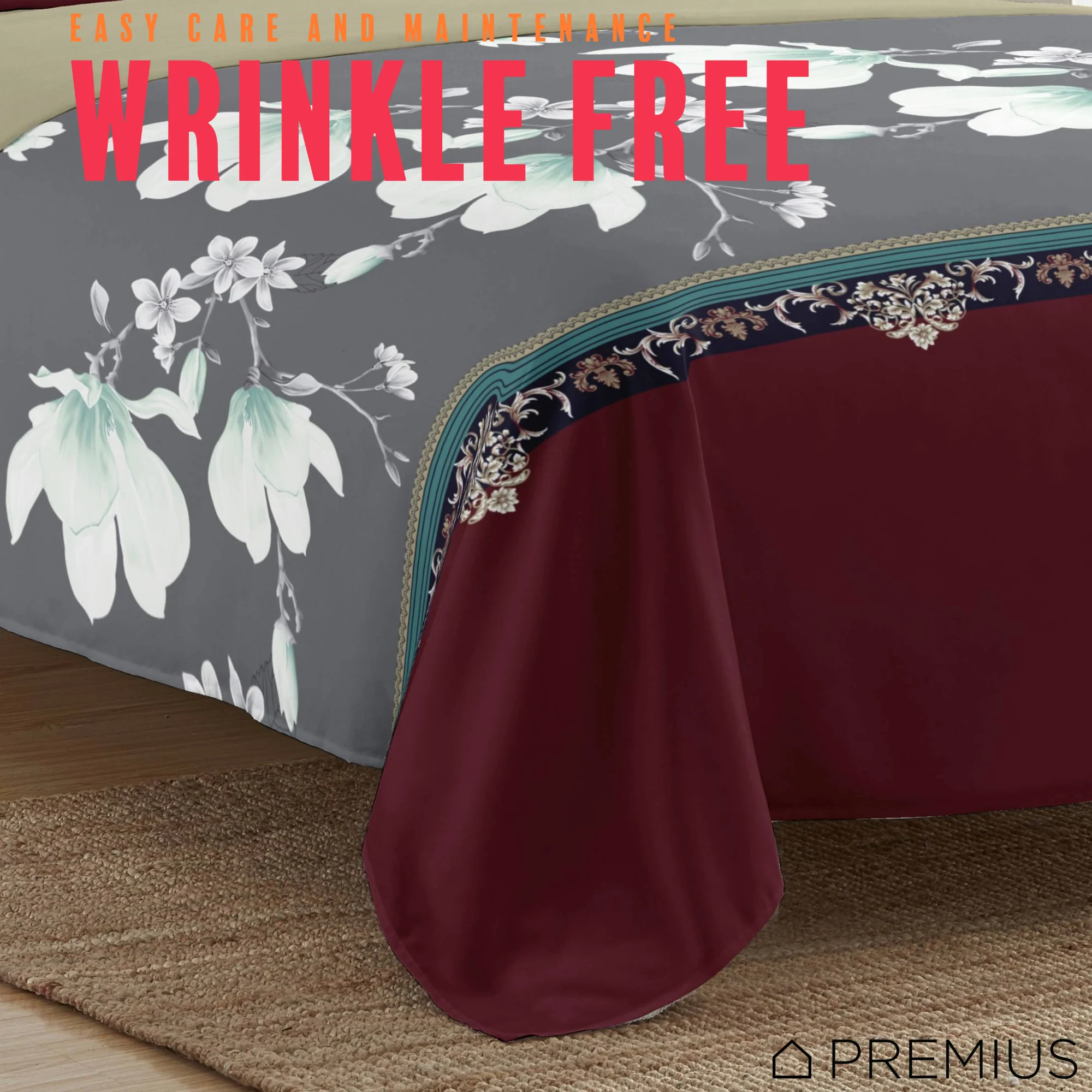 PREMIUS Scarlett Soft Wrinkle-Free Microfiber Sheet Set, Brick-Gray-Beige - Image 3