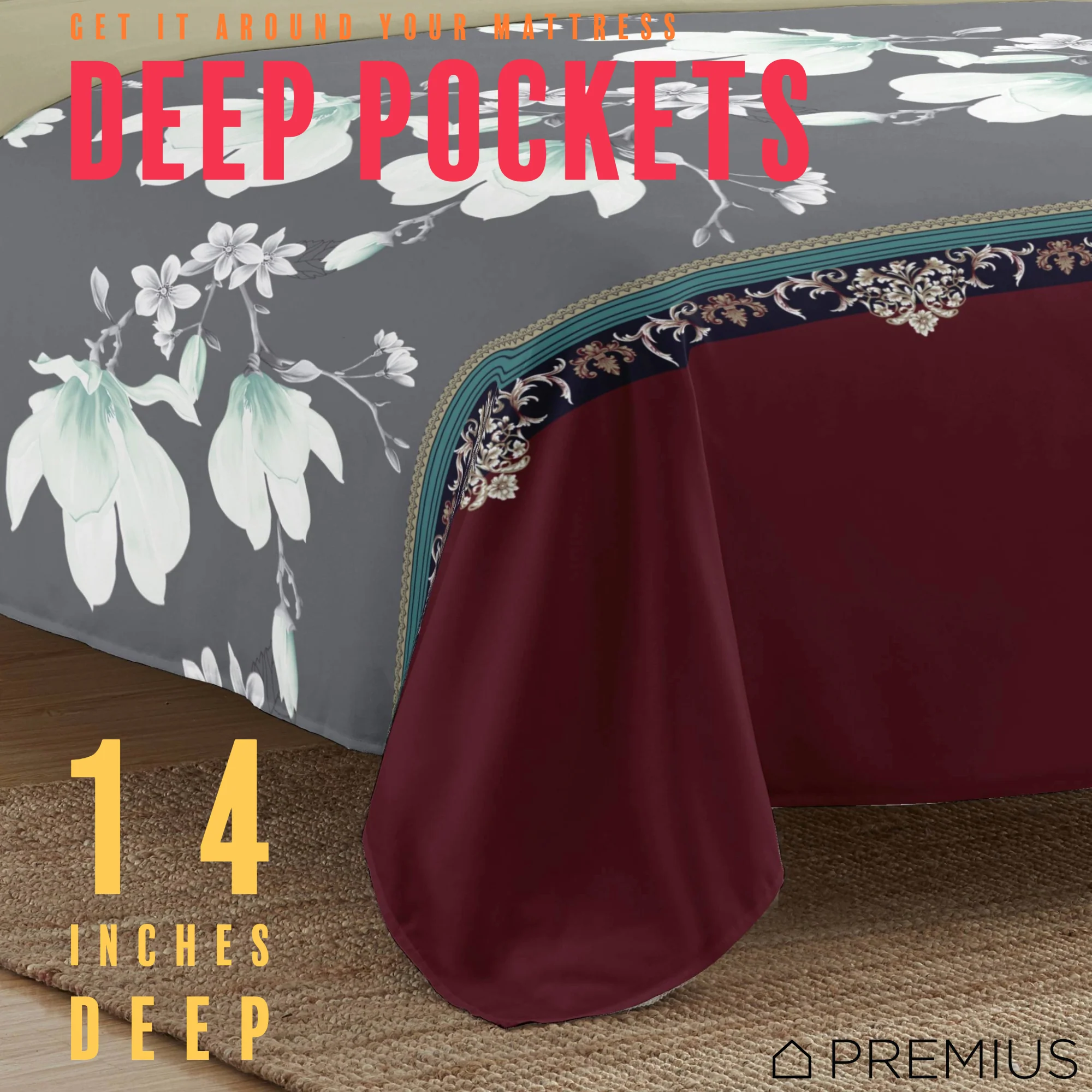 PREMIUS Scarlett Soft Wrinkle-Free Microfiber Sheet Set, Brick-Gray-Beige - Image 5