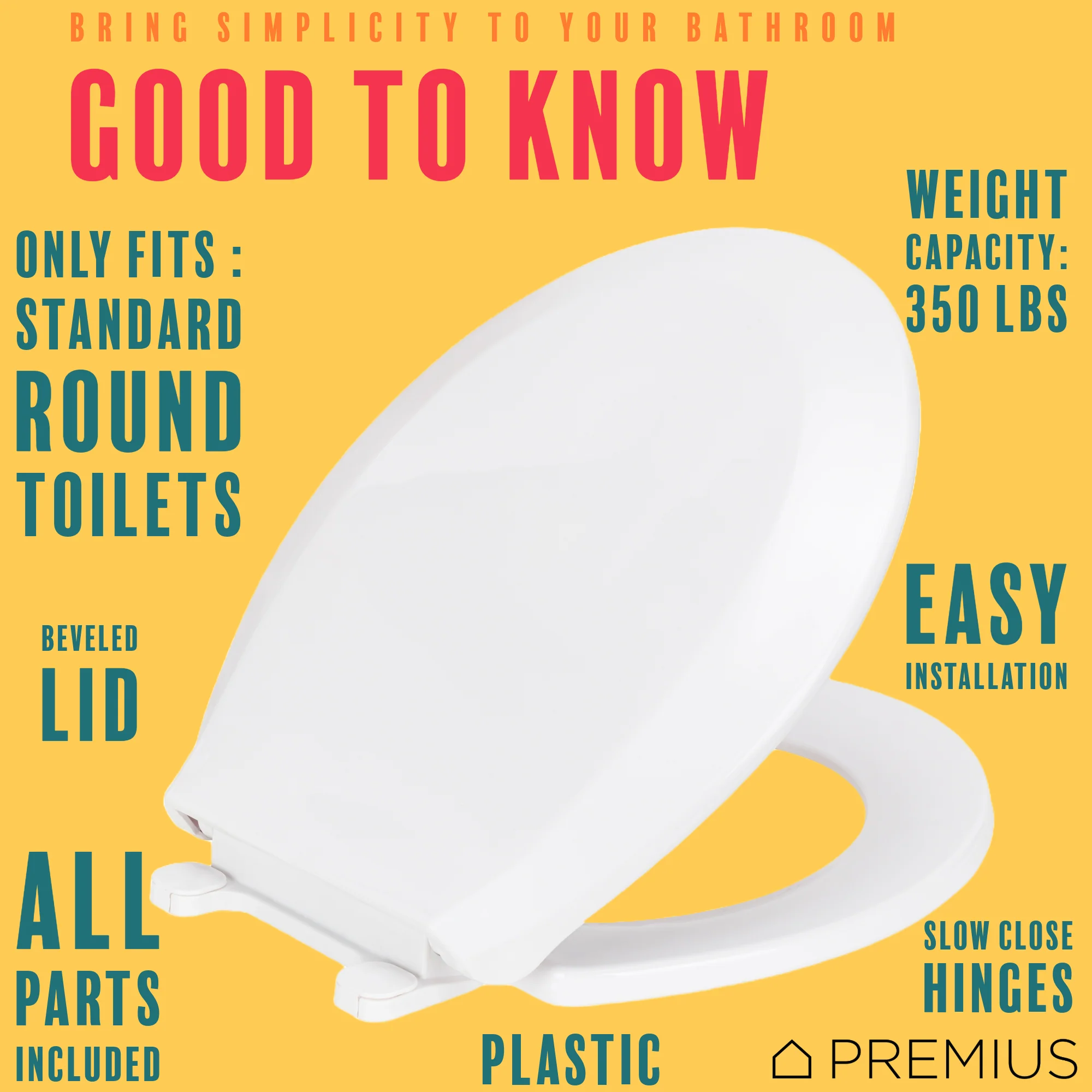 PREMIUS Slow Close Beveled Plastic Toilet Seat, Standard Round, 17 Inches - Image 7