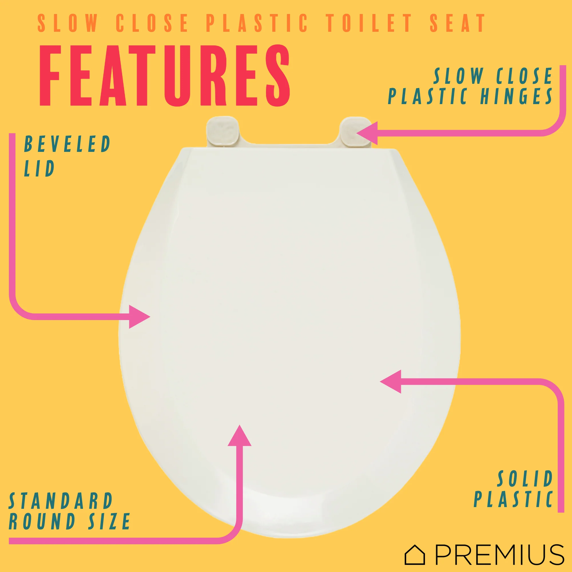 PREMIUS Slow Close Beveled Plastic Toilet Seat, Standard Round, 17 Inches - Image 9
