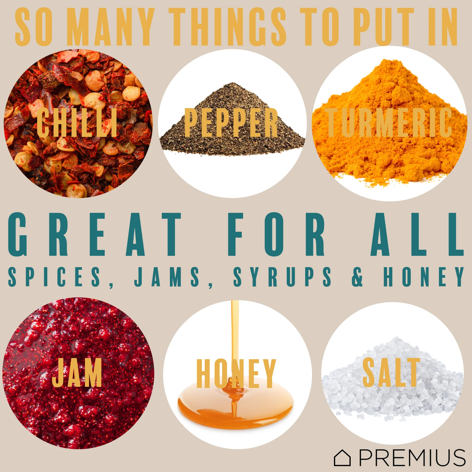 PREMIUS Stacking Glass Seasoning Spice Jar with No-Touch Spoon and Lid, White, 10.58 Ounces - Image 3