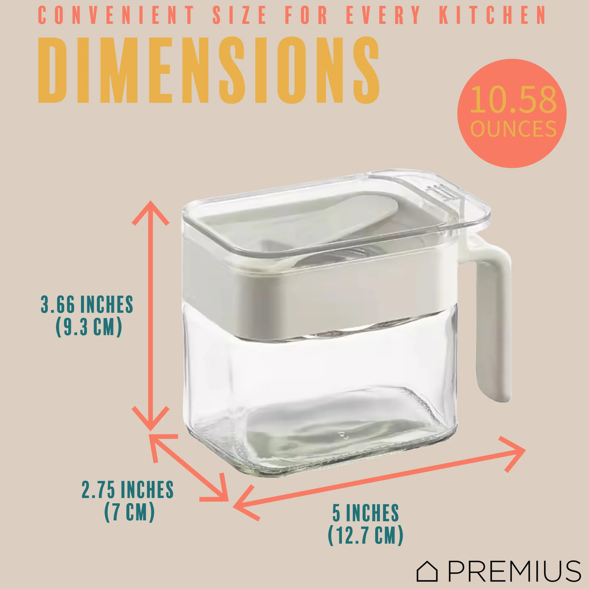PREMIUS Stacking Glass Seasoning Spice Jar with No-Touch Spoon and Lid, White, 10.58 Ounces - Image 7