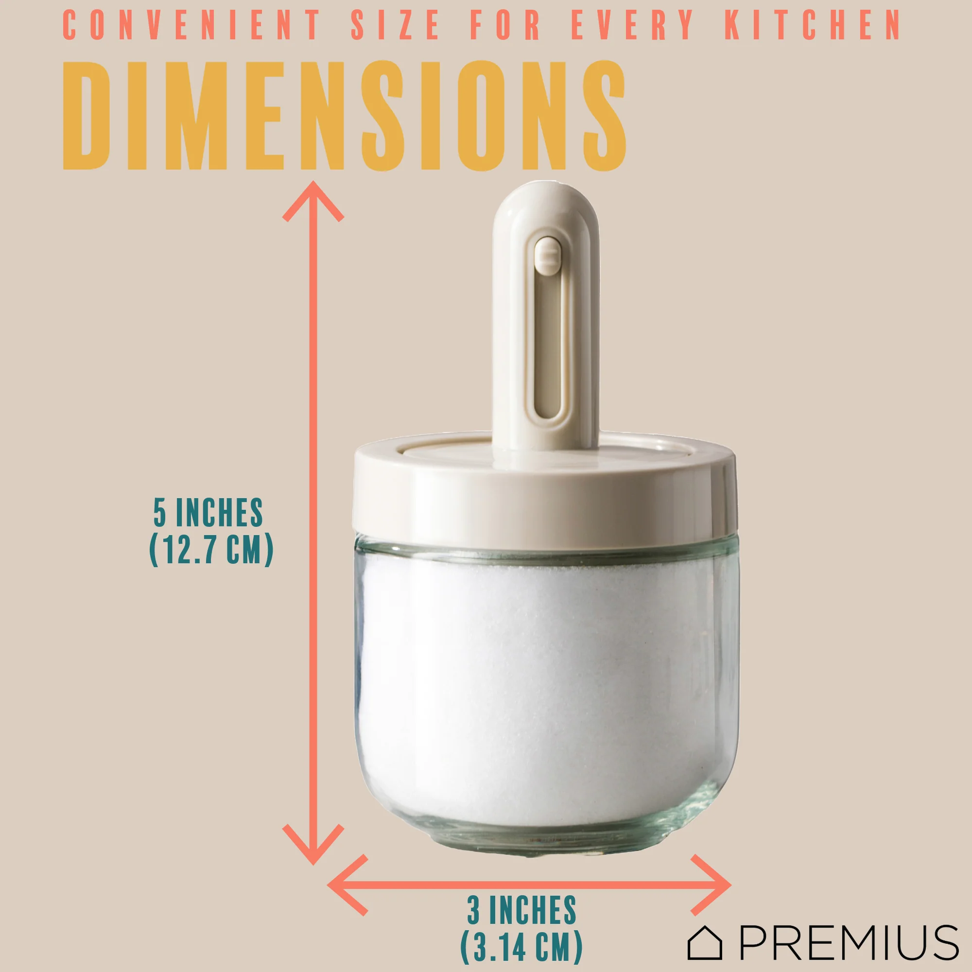PREMIUS Telescopic Spoon Spice Seasoning Glass Container Jar, White, 10.15 Ounces, 3x3x5 Inches - Image 7