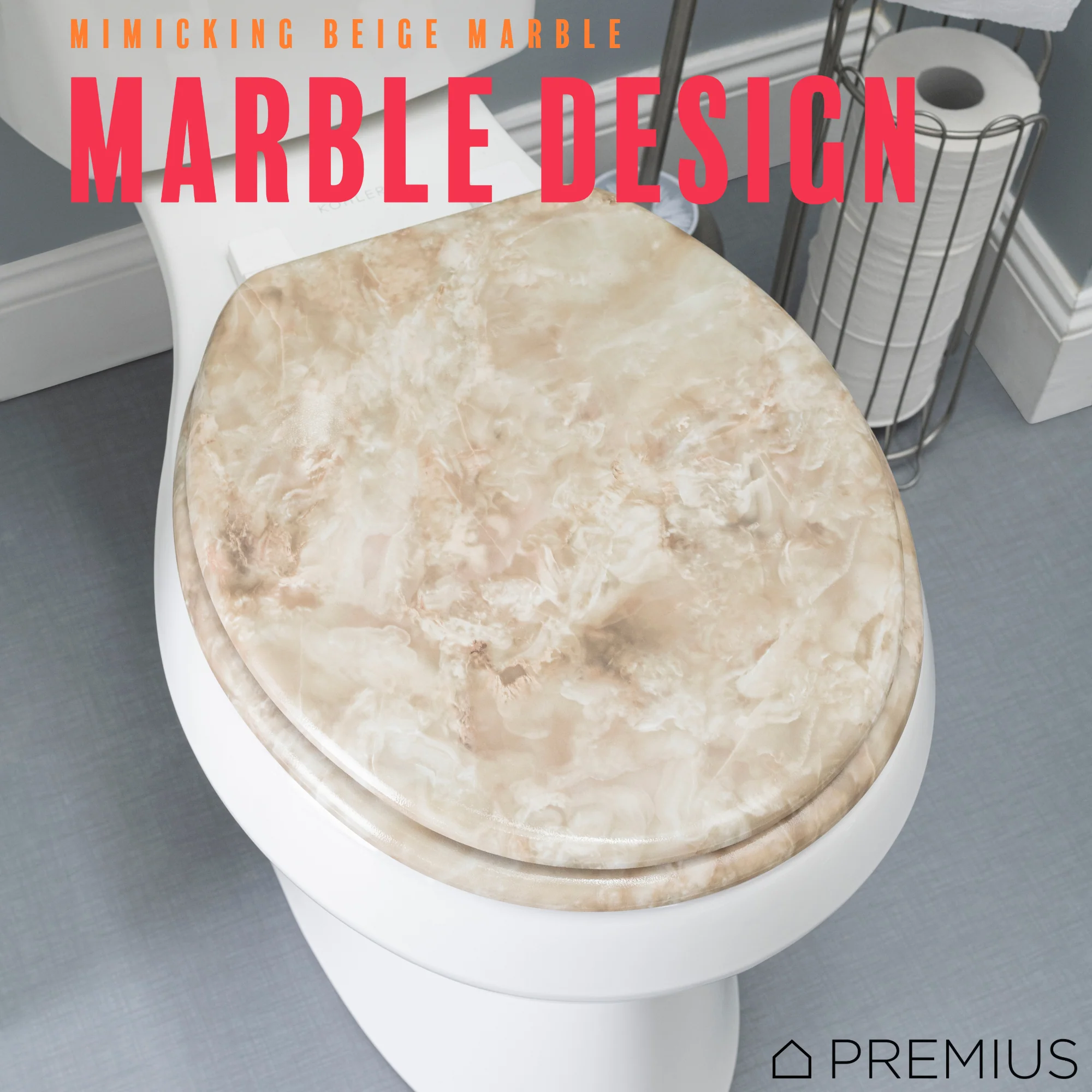 PREMIUS Wood Toilet Seat, Beige Marble, Standard Round, 17 Inches - Image 3