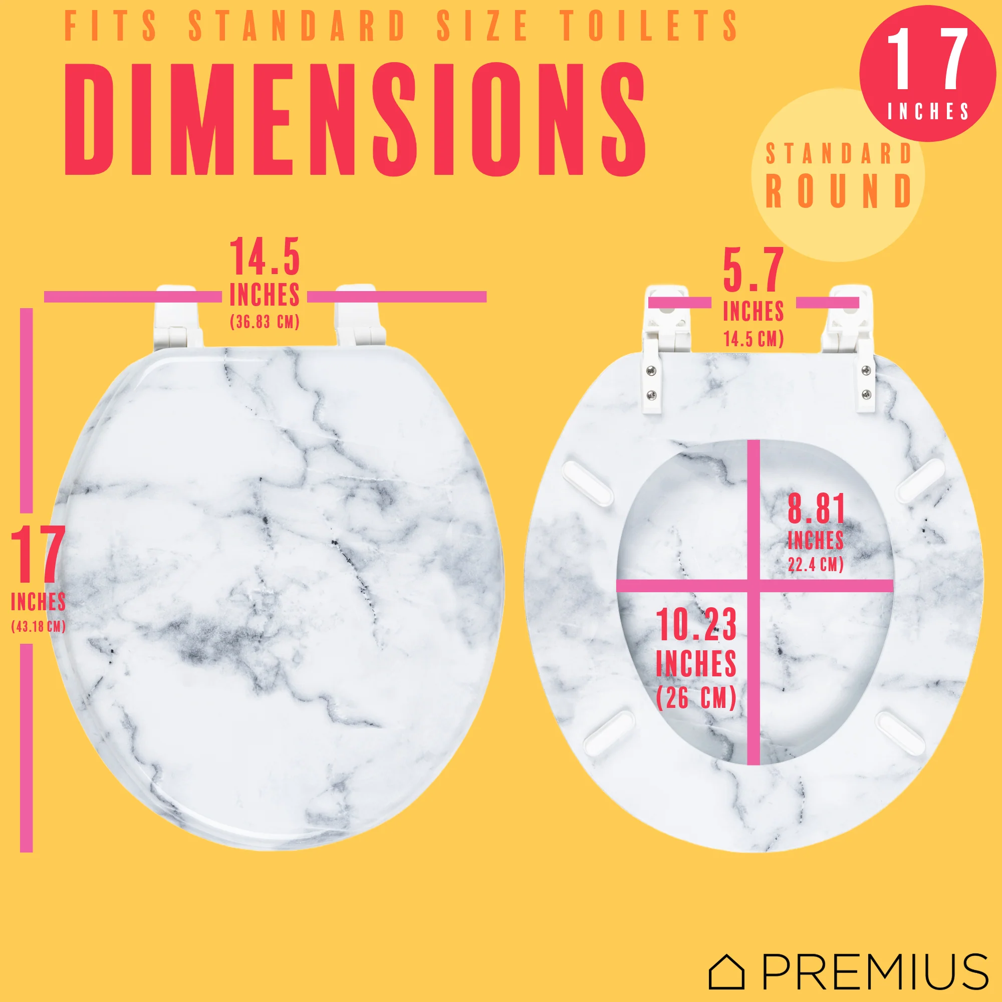 PREMIUS Wood Toilet Seat, White Marble, Standard Round, 17 Inches - Image 5