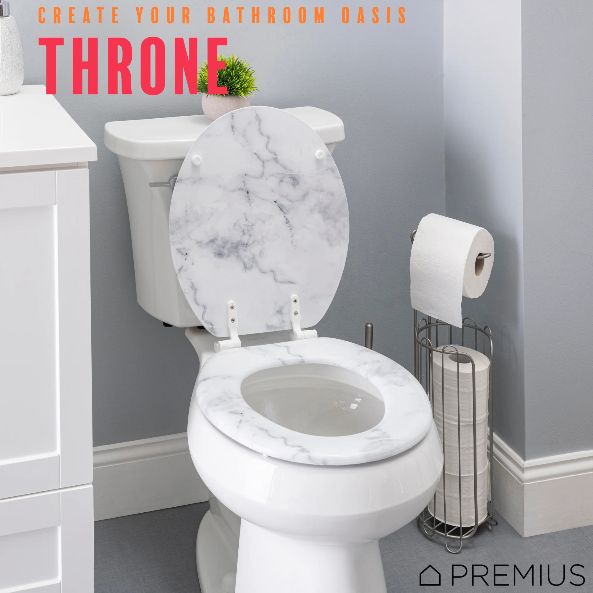 PREMIUS Wood Toilet Seat, White Marble, Standard Round, 17 Inches - Image 6