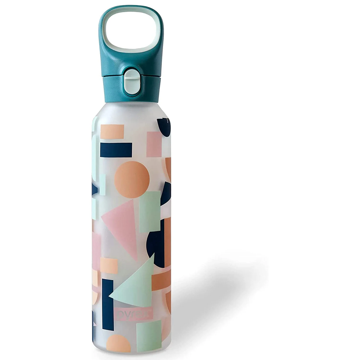 Pyrex Color Changing Glass Water Bottle with Silicone Coating, Abstract Motion, 17.5 Ounces