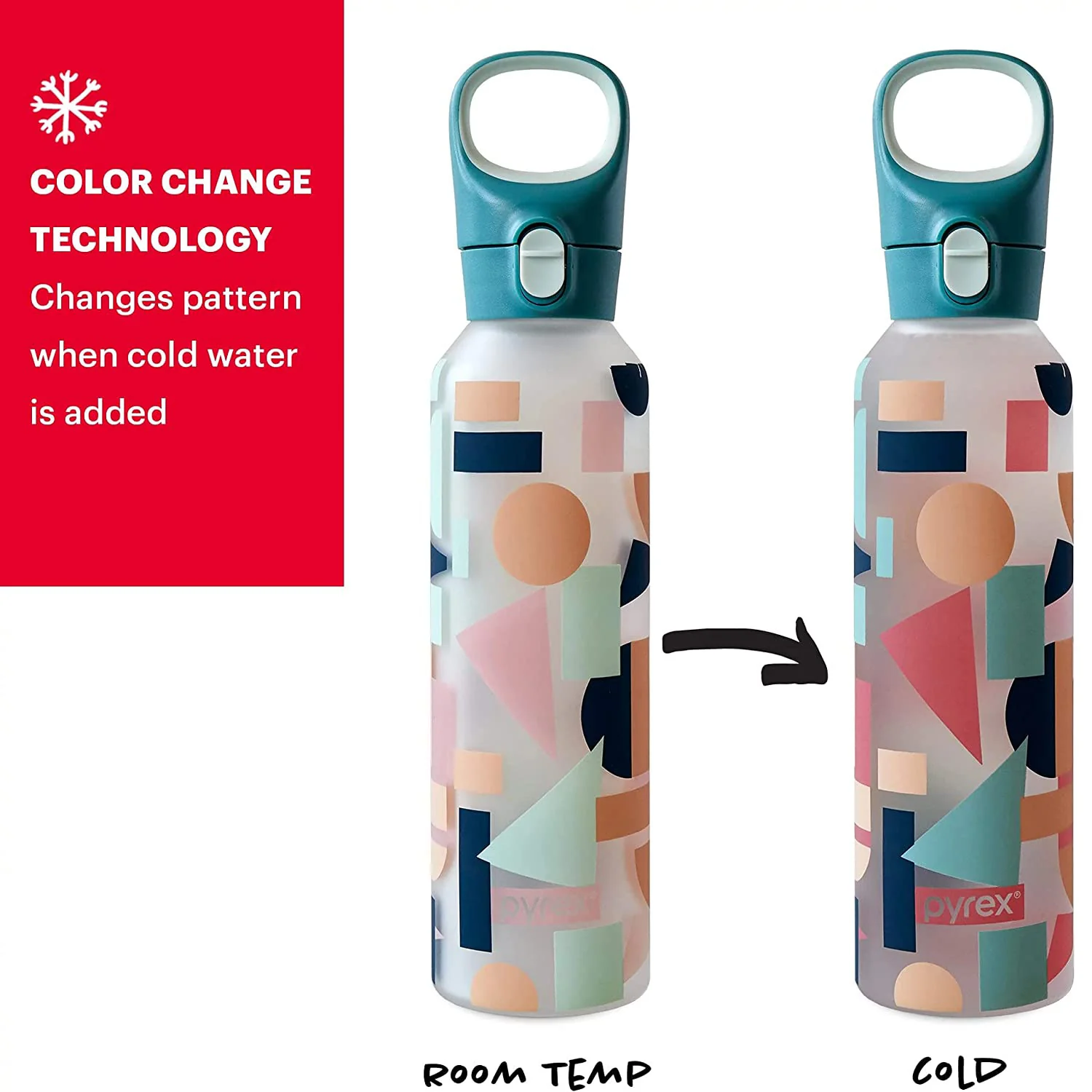 Pyrex Color Changing Glass Water Bottle with Silicone Coating, Abstract Motion, 17.5 Ounces - Image 2