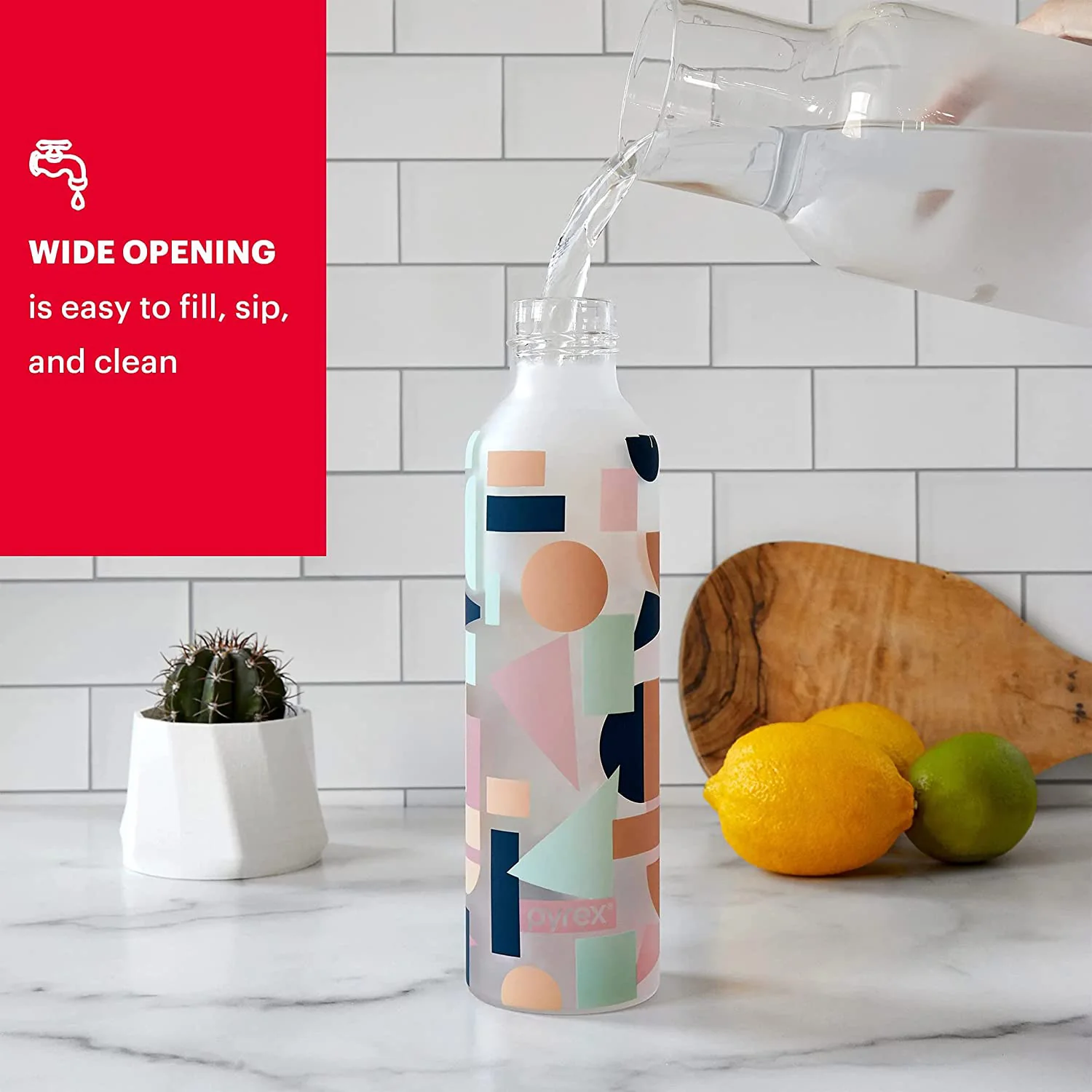 Pyrex Color Changing Glass Water Bottle with Silicone Coating, Abstract Motion, 17.5 Ounces - Image 5