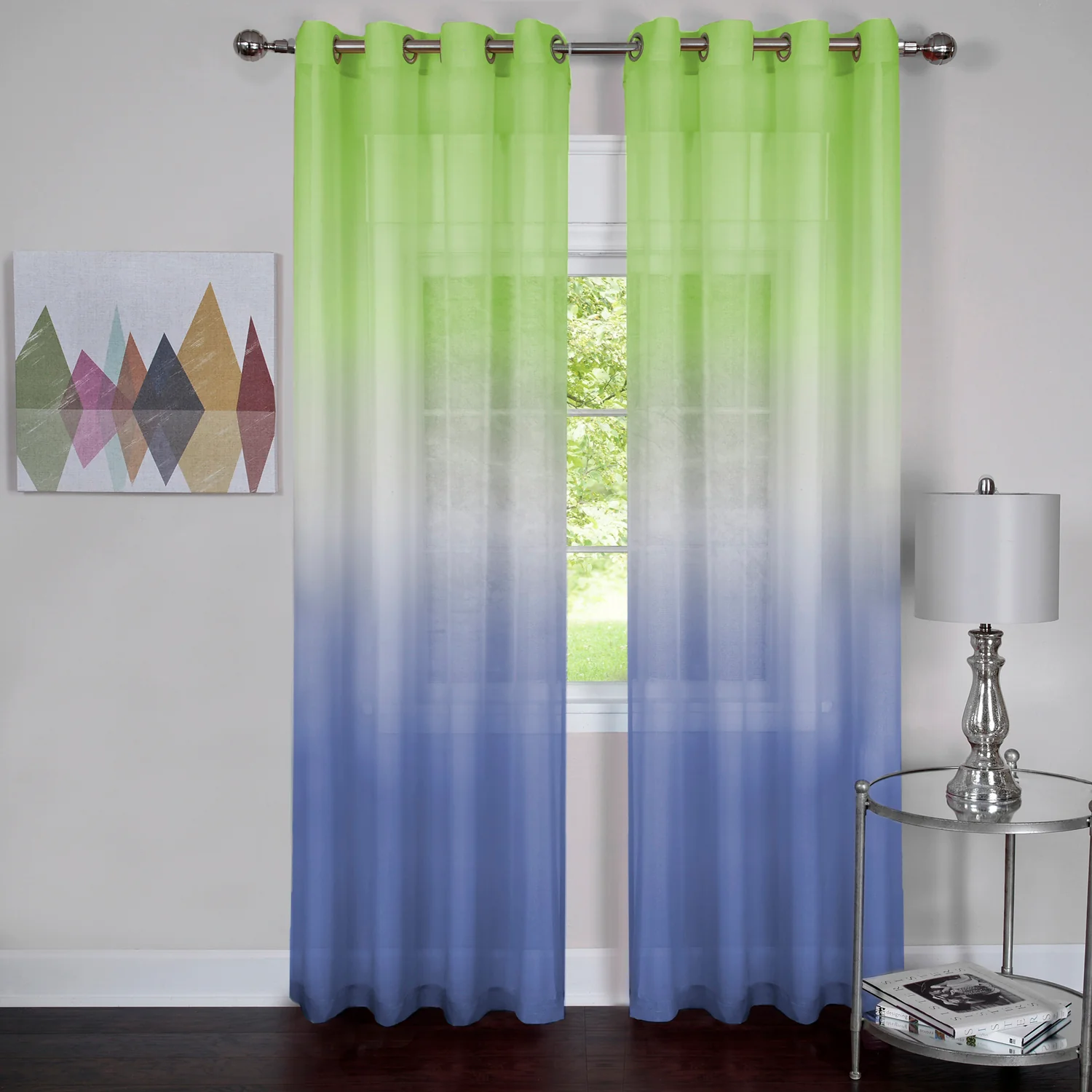 Rainbow Sheer 8 Grommet Ombre Faded Panel, Green-Blue, 52x84 Inches