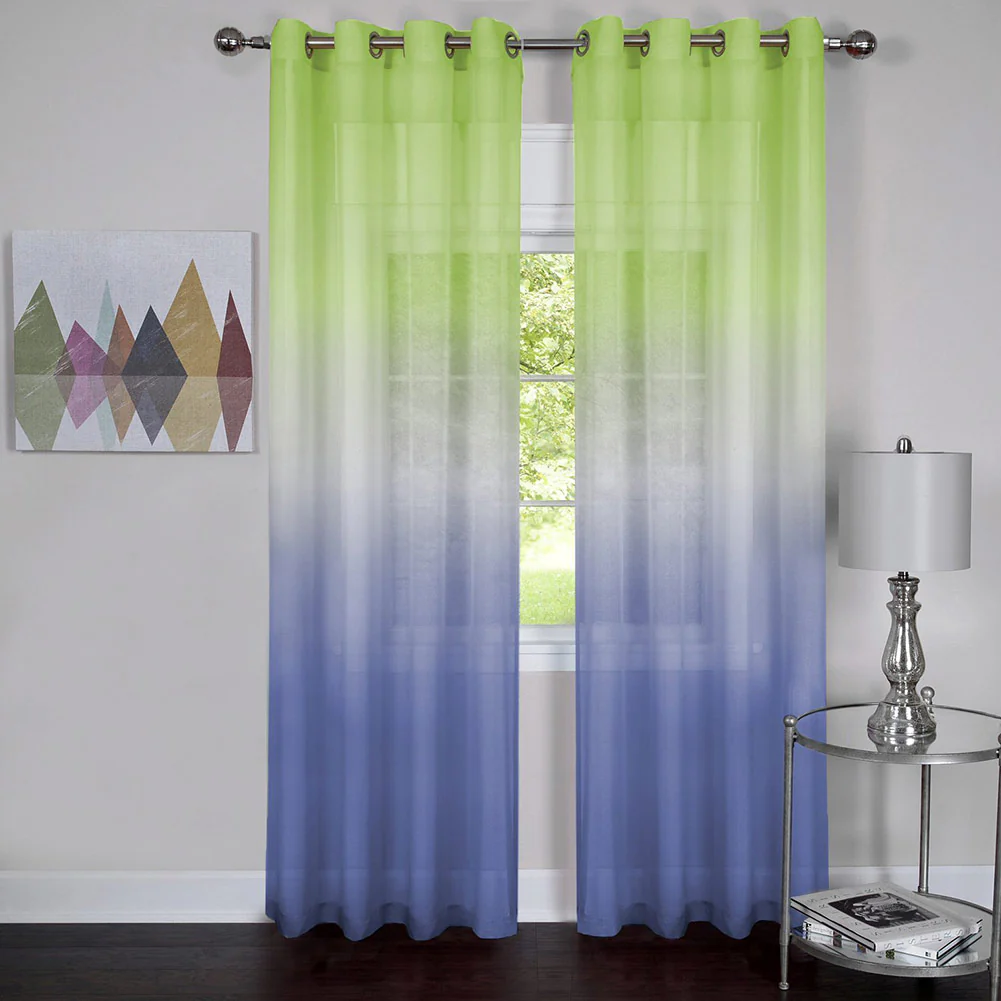 Rainbow Sheer 8 Grommet Ombre Faded Panel, Green-Blue, 52x84 Inches - Image 3
