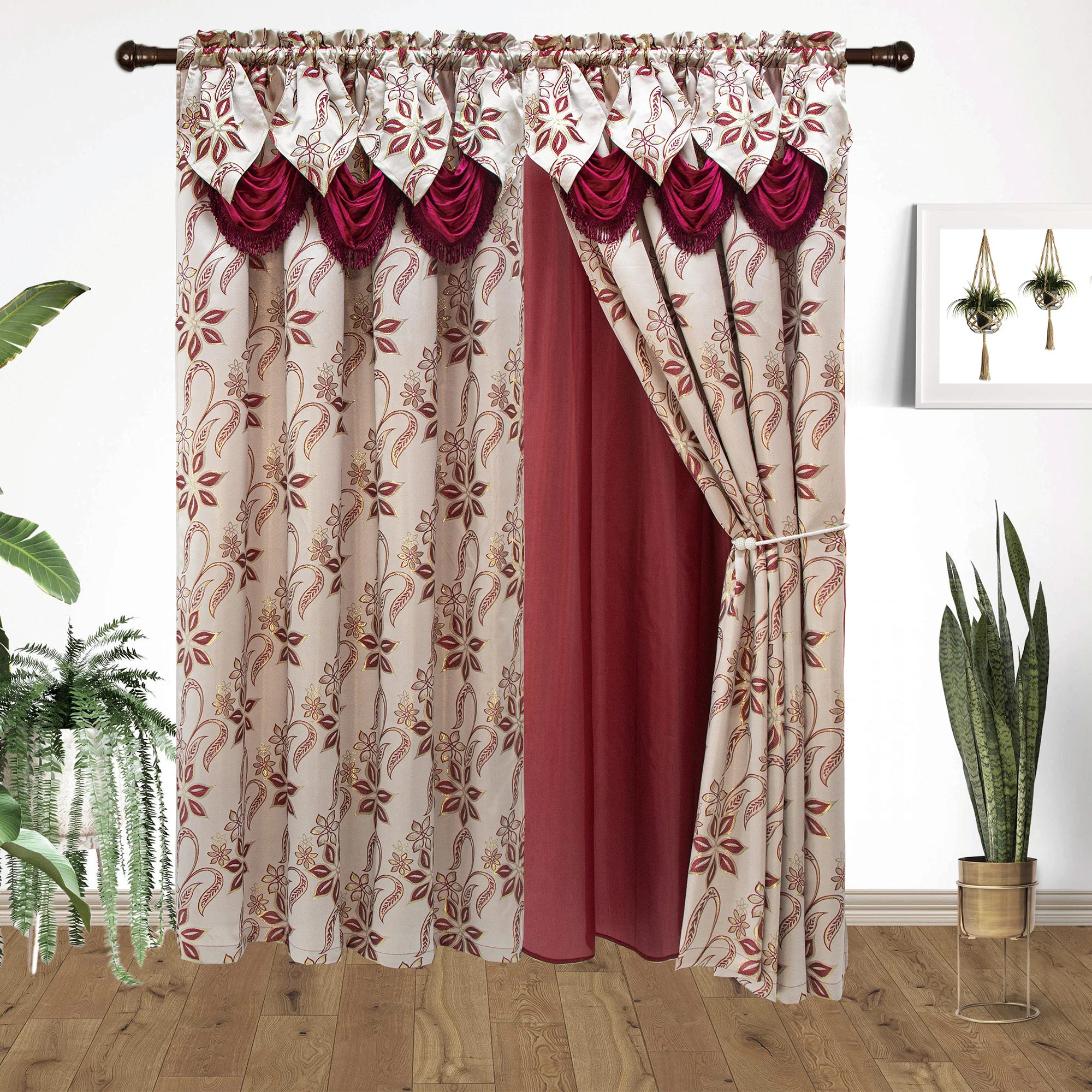 Ramona Floral Rod Pocket Window Panel with Valance and Backing, 54x84 Inches - Image 7