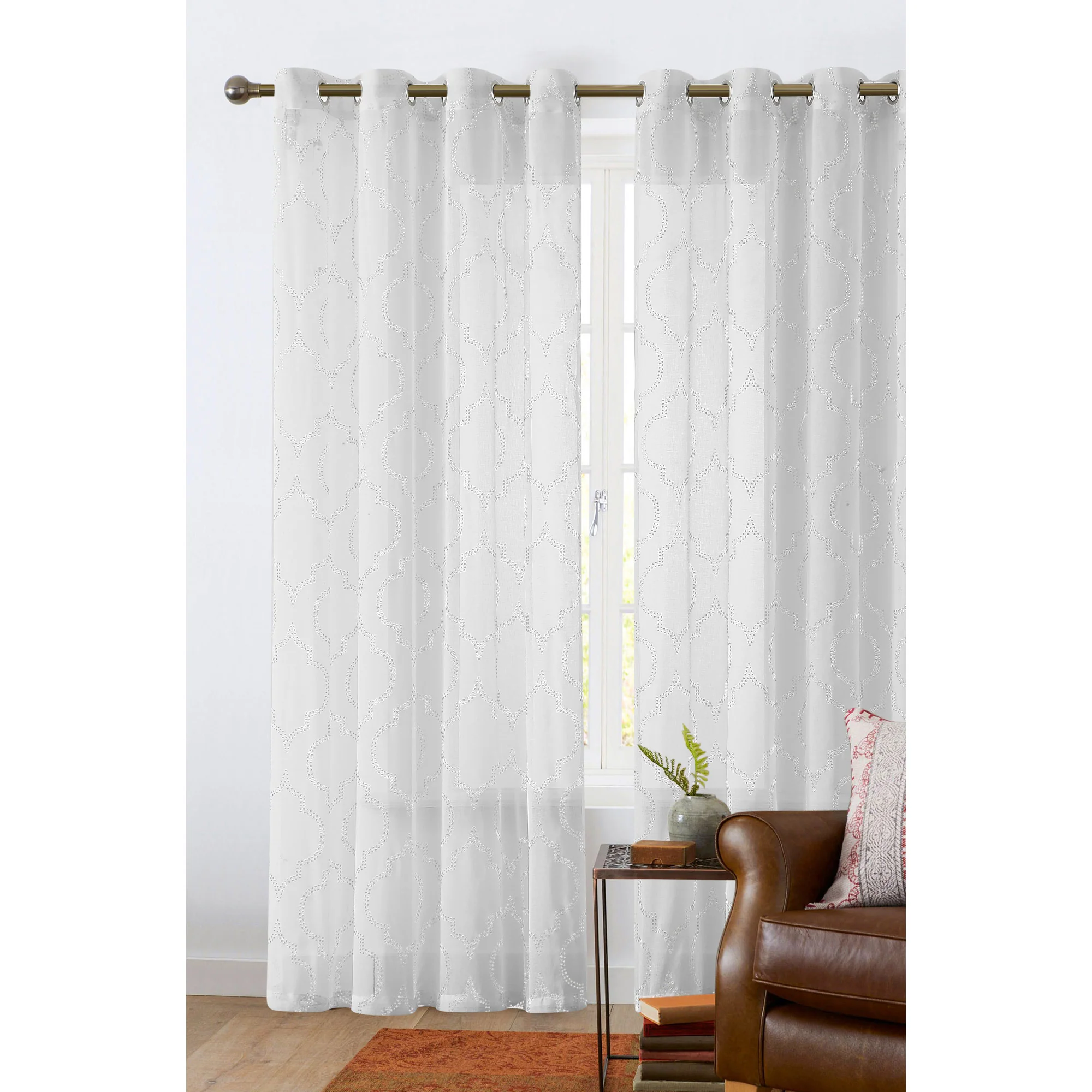 Randall Metallic Moroccan Pattern Sheer Grommet Window Panel, 54x84 Inches - Image 2