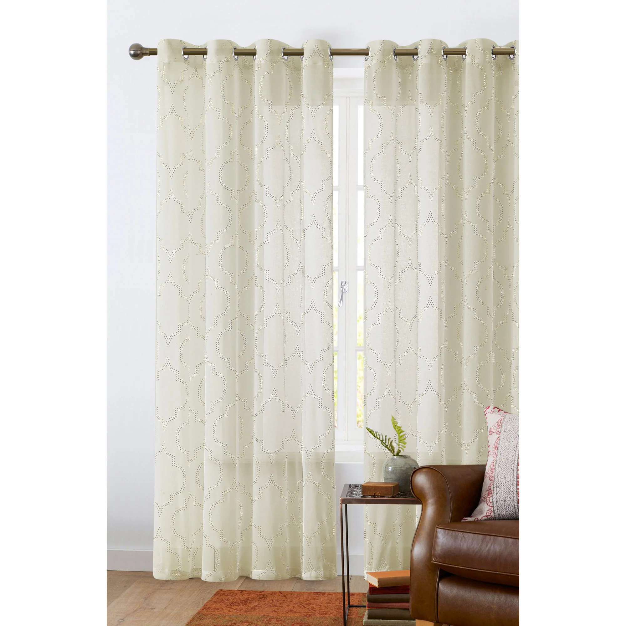 Randall Metallic Moroccan Pattern Sheer Grommet Window Panel, 54x84 Inches - Image 5