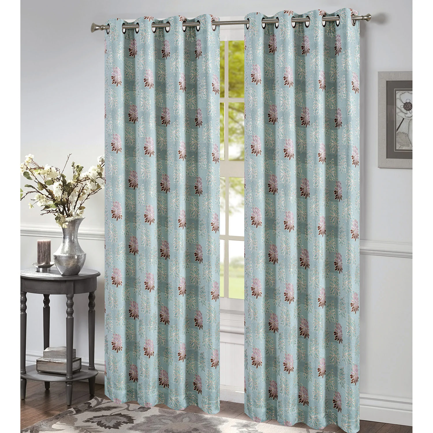 Revere Floral Jacquard Grommet Window Panel, 54x84 Inches - Image 3