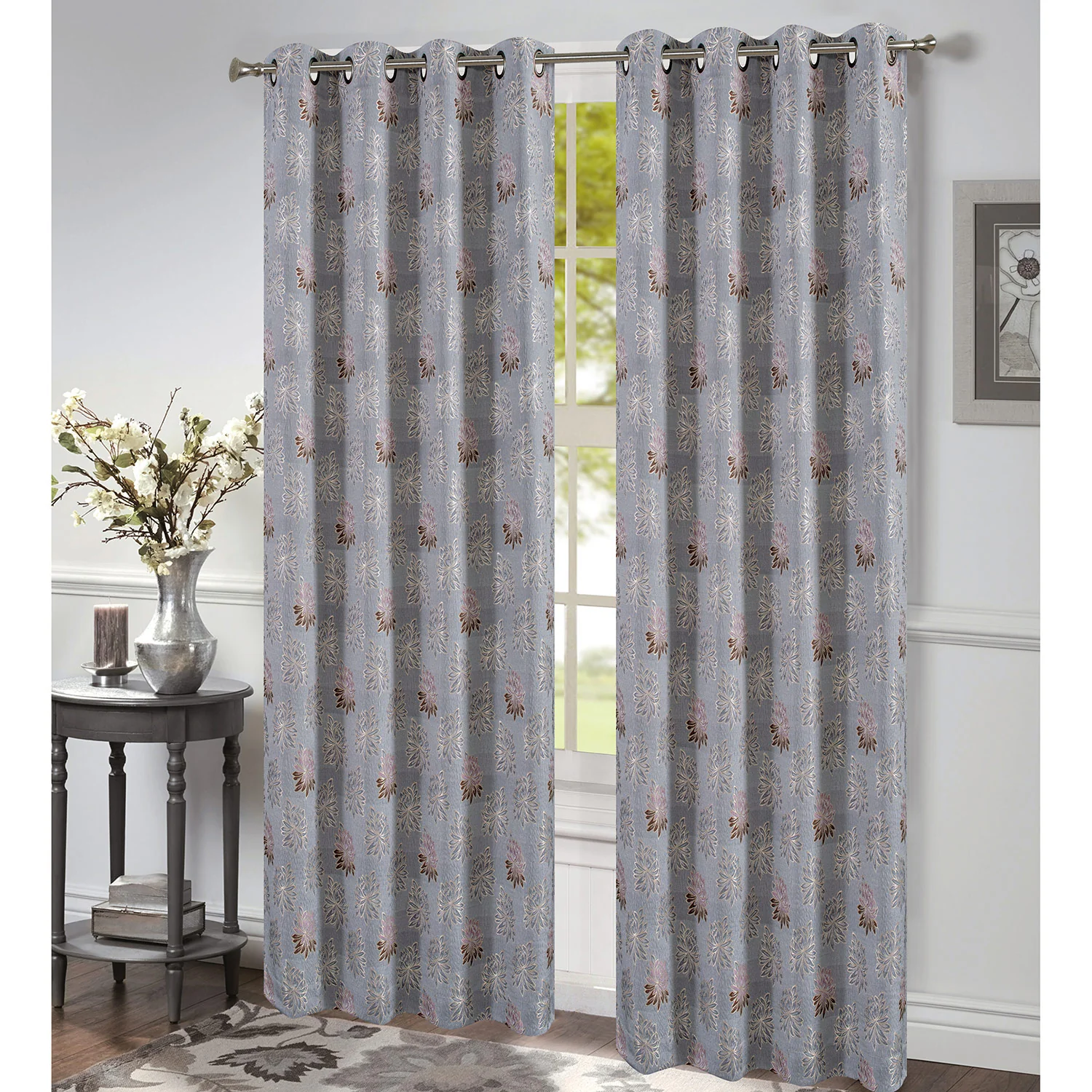 Revere Floral Jacquard Grommet Window Panel, 54x84 Inches - Image 5