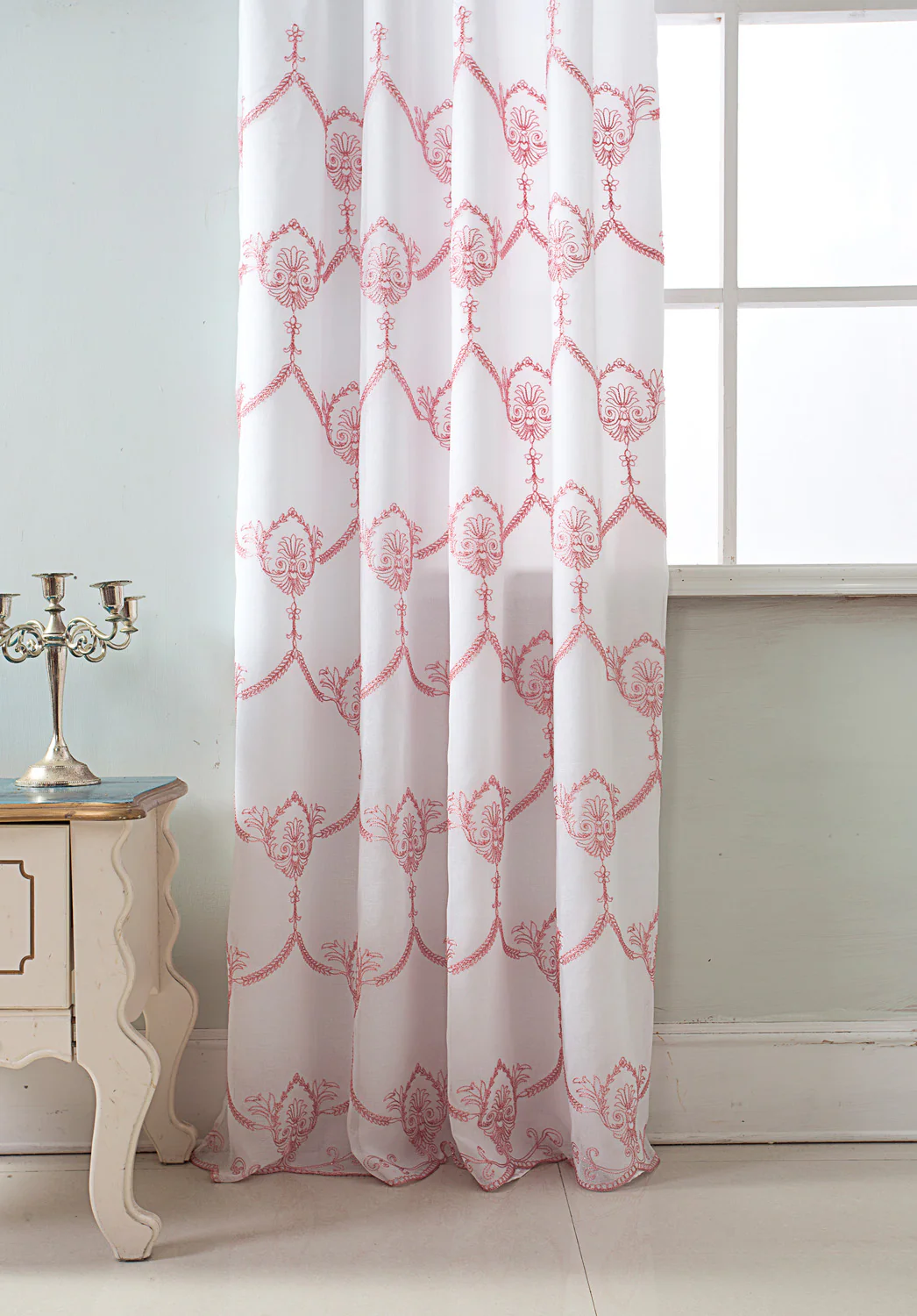 Rochelle Embroidered Rod Pocket Panel With Attached Valance, 54x84 Inches - Image 3