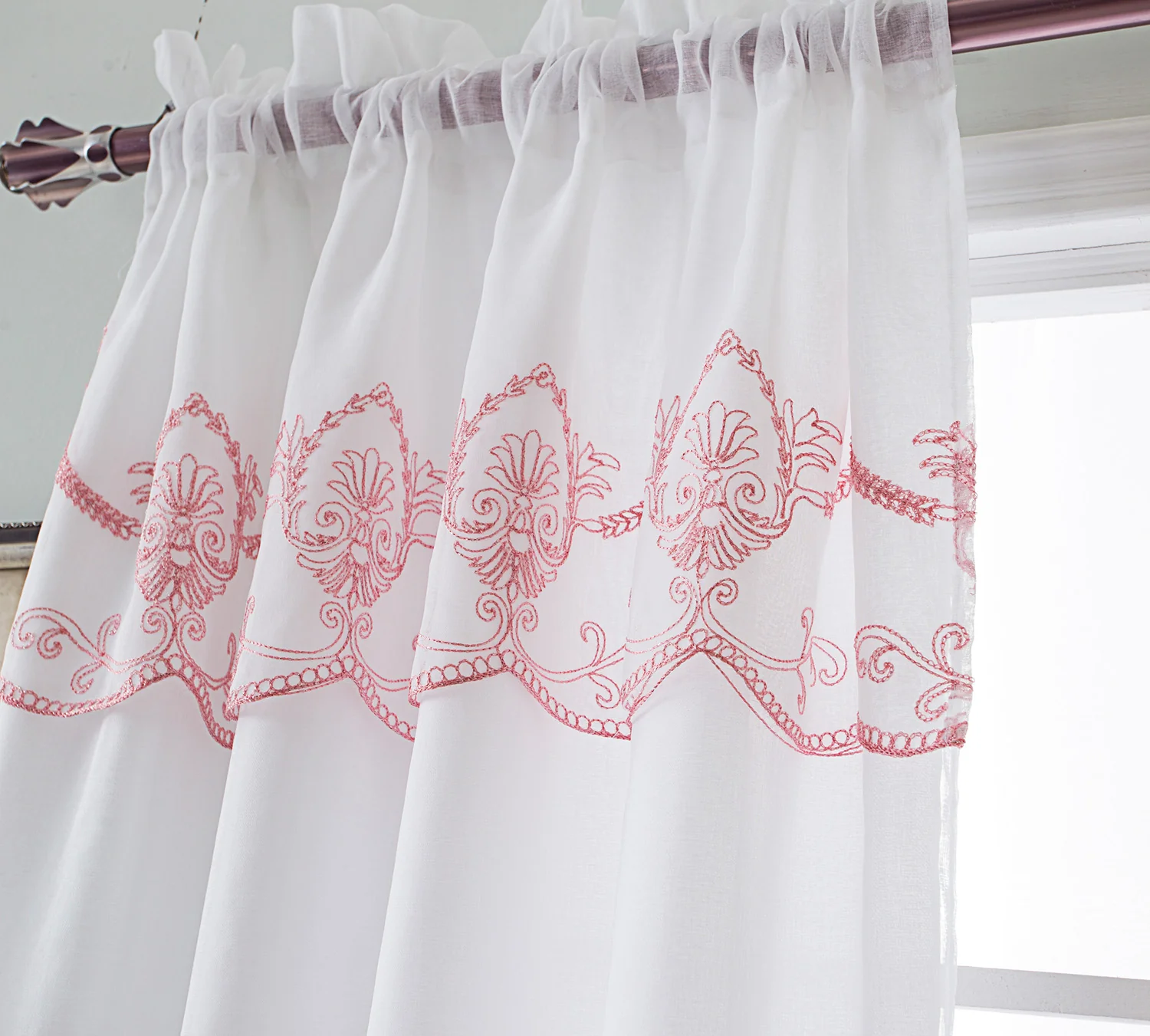 Rochelle Embroidered Rod Pocket Panel With Attached Valance, 54x84 Inches - Image 5
