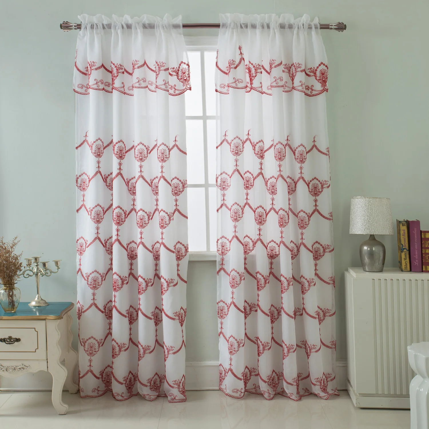 Rochelle Embroidered Rod Pocket Panel With Attached Valance, 54x90 Inches - Image 3