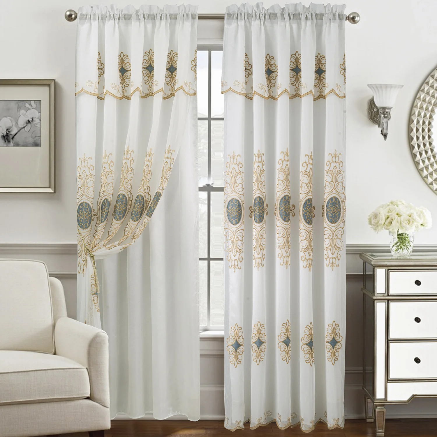 Romela Floral Embroidery Panel With Valance and Backing, 54x84 Inches - Image 5