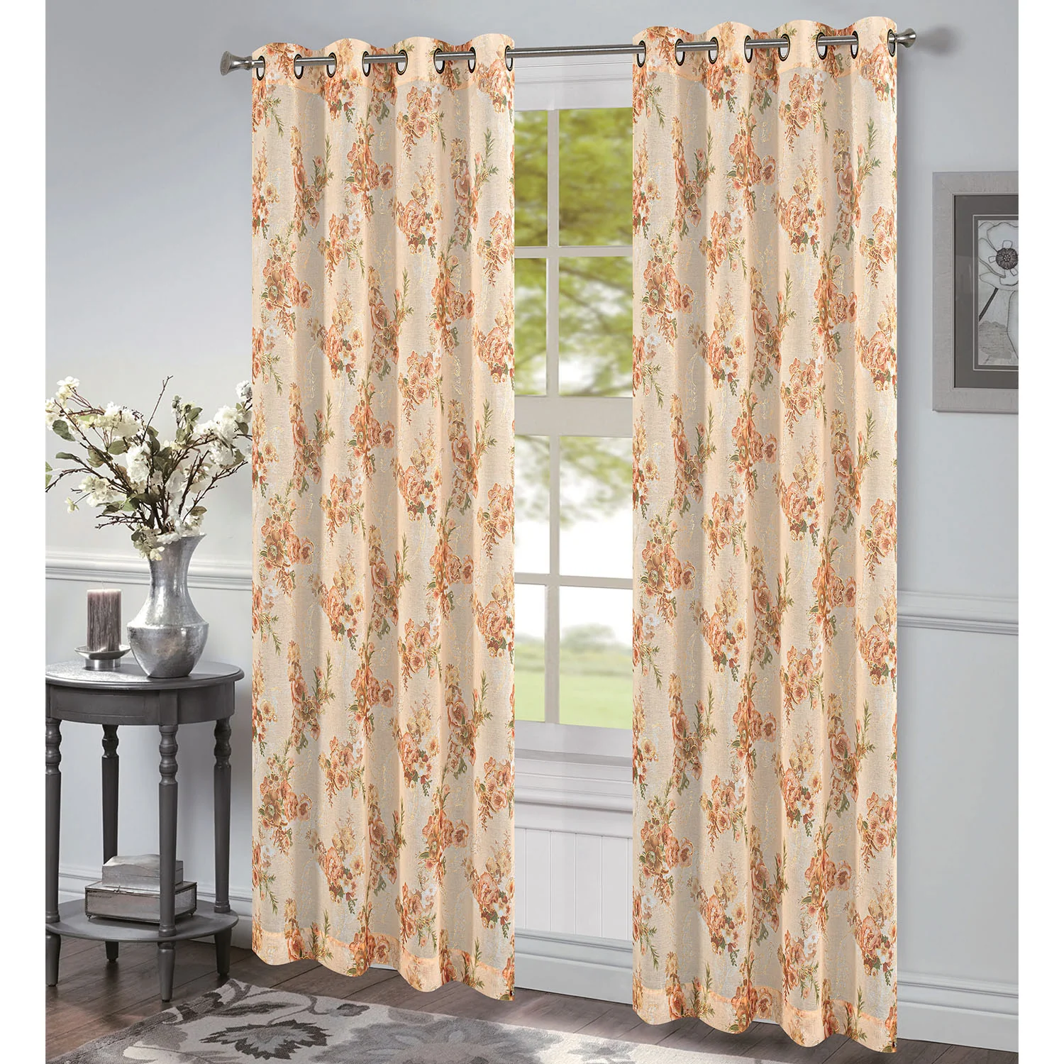 Romy Floral Printed Foil Dolly Sheer Window Grommet Panel, 54x84 Inches - Image 5