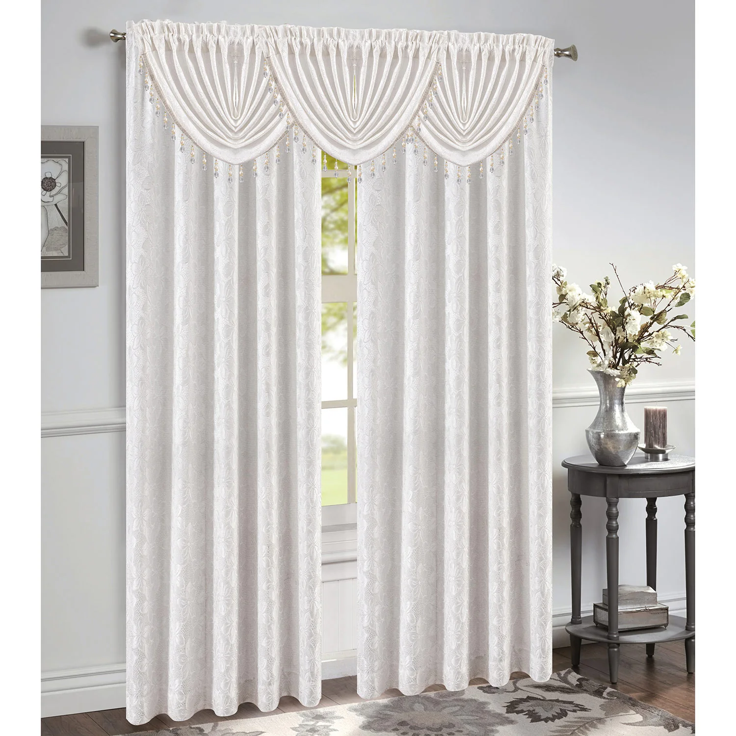 Roxanne Jacquard Rod Pocket Window Panel and Valance Treatment, All Sold Separately - Image 11
