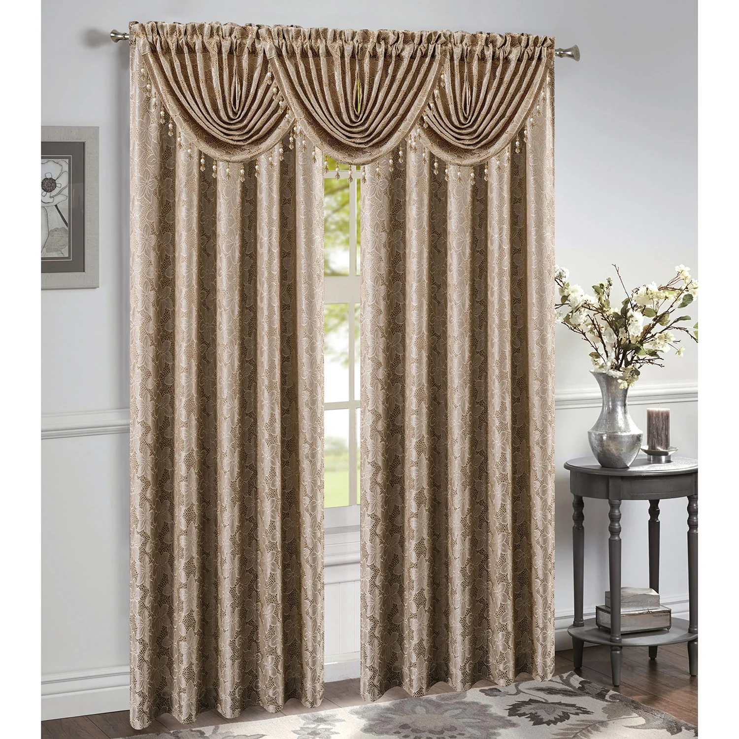 Roxanne Jacquard Rod Pocket Window Panel and Valance Treatment, All Sold Separately - Image 12
