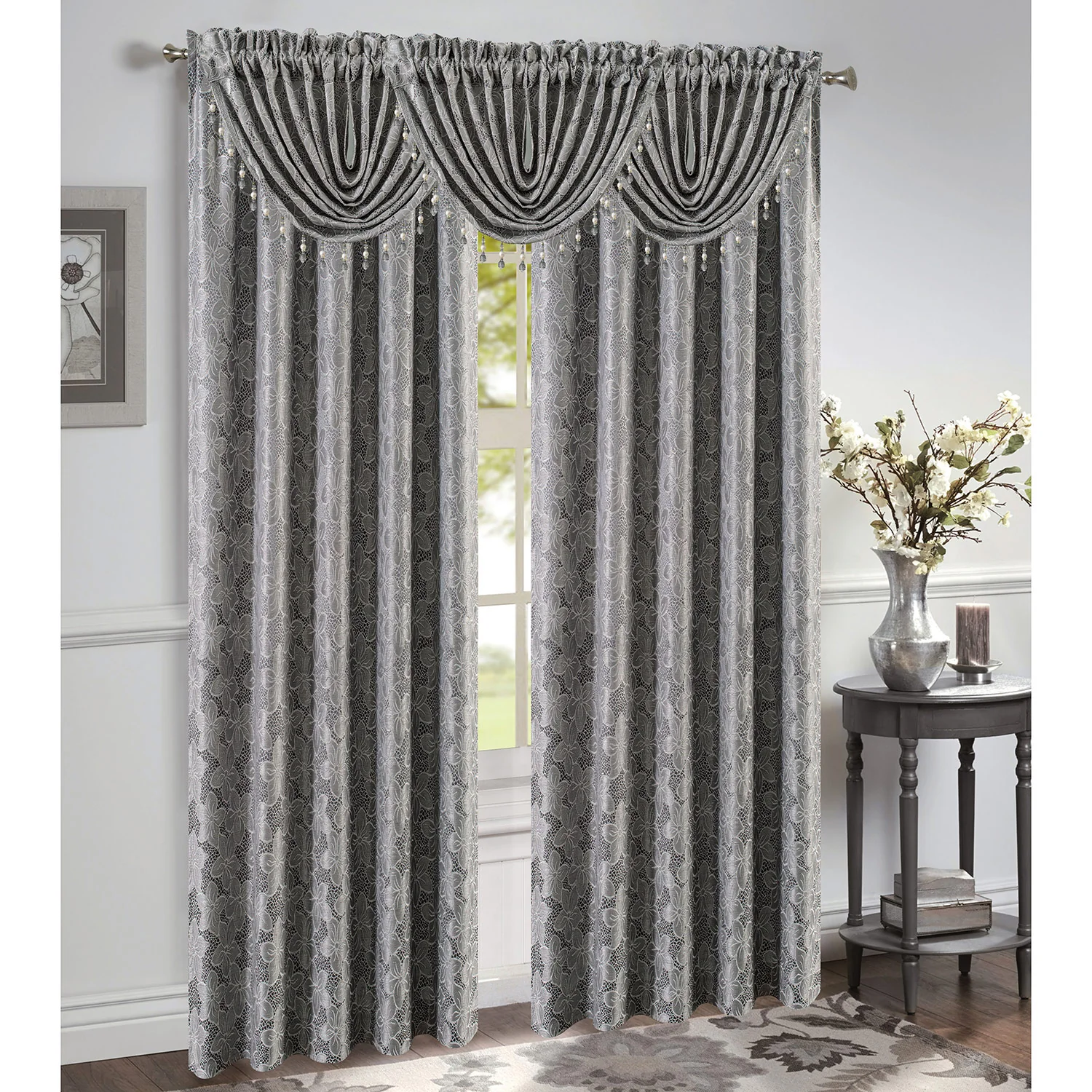 Roxanne Jacquard Rod Pocket Window Panel and Valance Treatment, All Sold Separately - Image 14