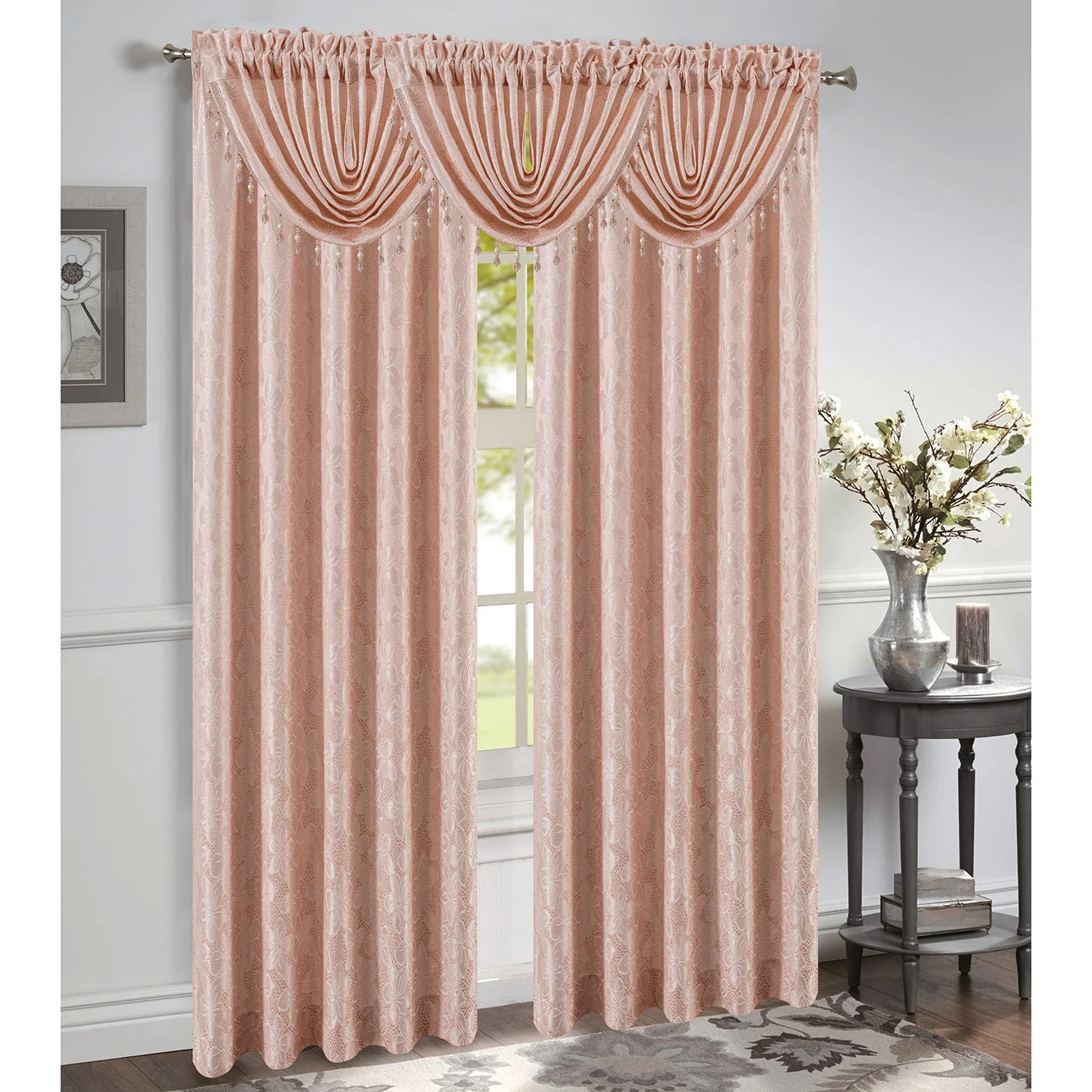 Roxanne Jacquard Rod Pocket Window Panel and Valance Treatment, All Sold Separately - Image 17